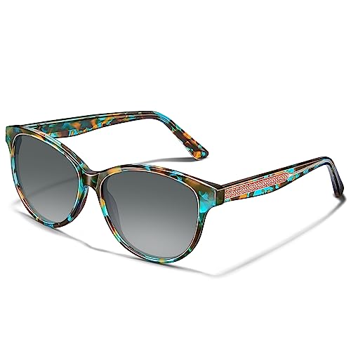 CARFIA Cateye Polarized Sunglasses for Women UV Protection, Italy Handcrafted Acetate Frame with Embossed Pattern Wire Core