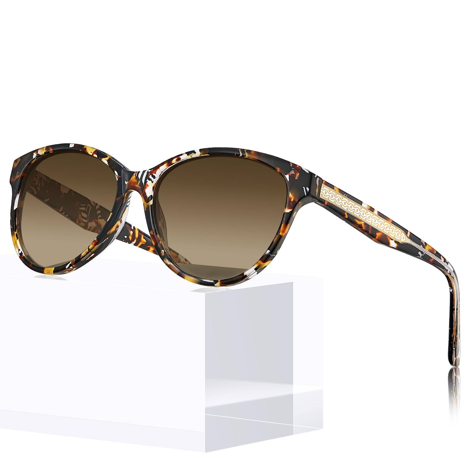 CARFIA Cateye Polarized Sunglasses for Women UV Protection, Italy Handcrafted Acetate Frame with Embossed Pattern Wire Core