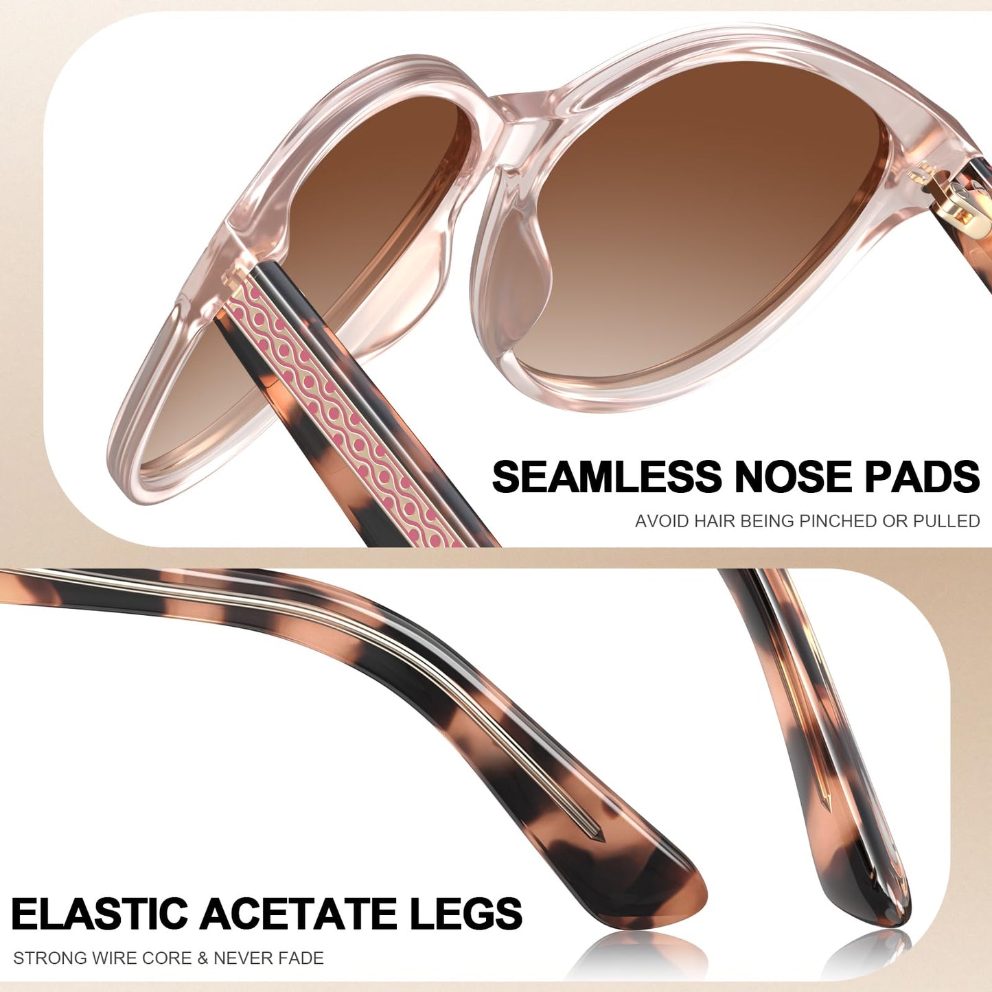 CARFIA Cateye Polarized Sunglasses for Women UV Protection, Italy Handcrafted Acetate Frame with Embossed Pattern Wire Core