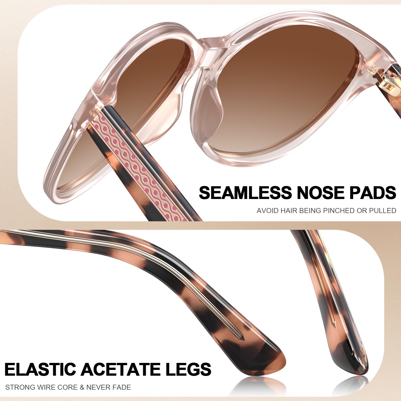 CARFIA Cateye Polarized Sunglasses for Women UV Protection, Italy Handcrafted Acetate Frame with Embossed Pattern Wire Core