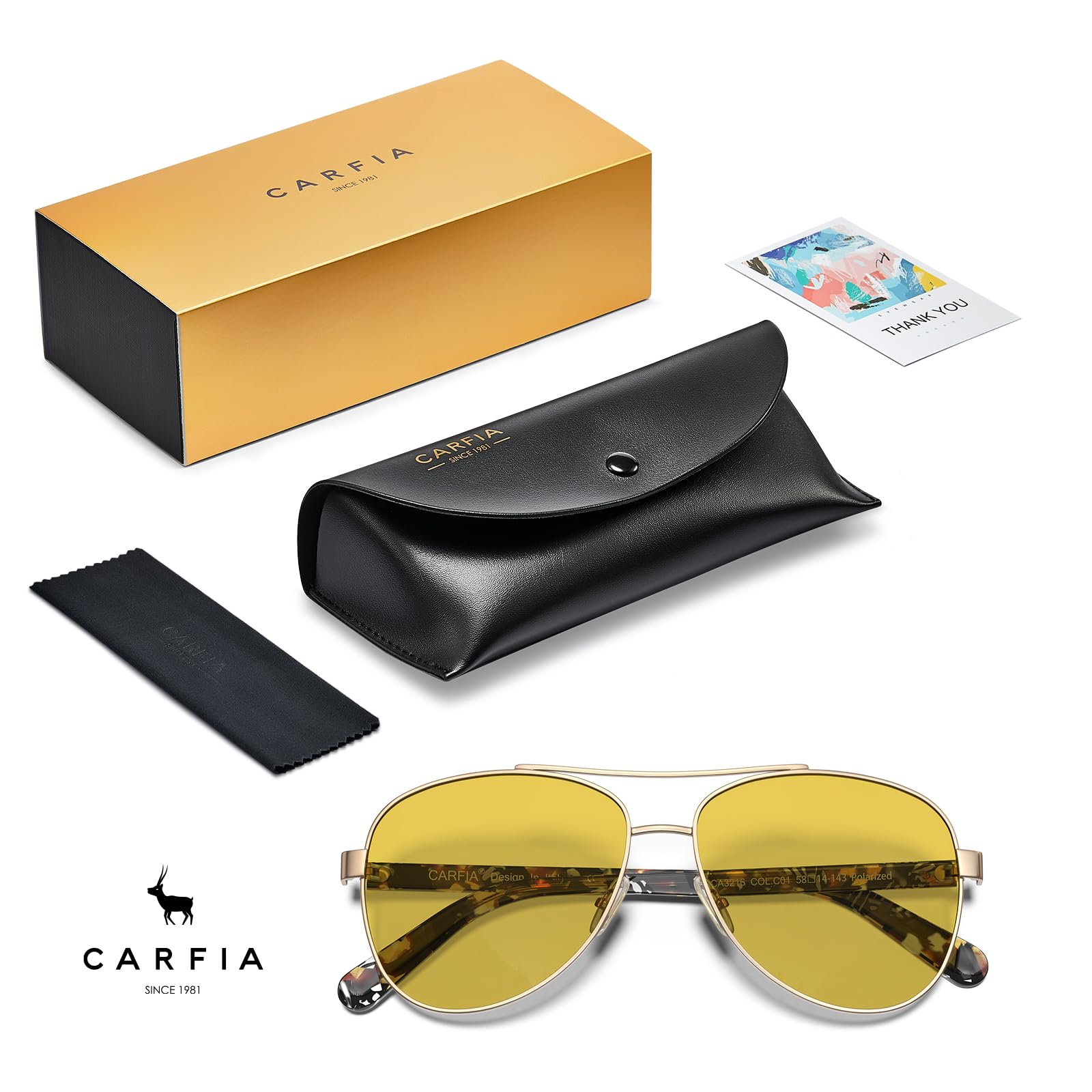 CARFIA Pilot Night Driving Glasses for Women Men, Trendy Night Vision Goggles Reduce Glare, Enhance Clarity for Safety CA3216
