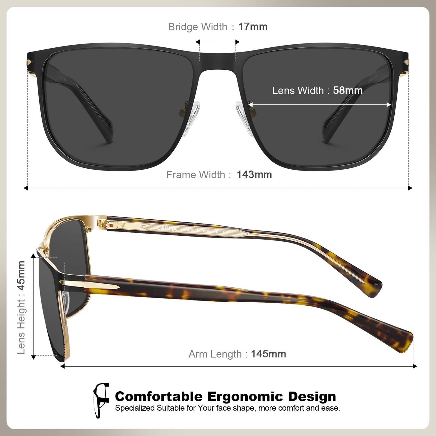 CARFIA Metal Men's Sunglasses Polarized Retro Elites Style, Durable Al-Mg Large Frame, Driving Golf Glasses