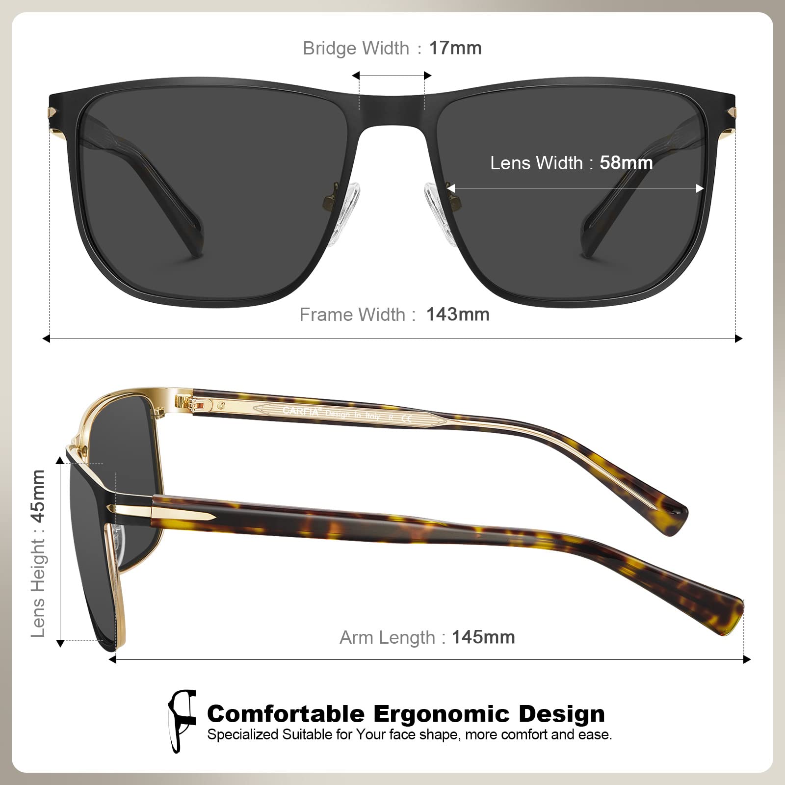 CARFIA Metal Men's Sunglasses Polarized Retro Elites Style, Durable Al-Mg Large Frame, Driving Golf Glasses