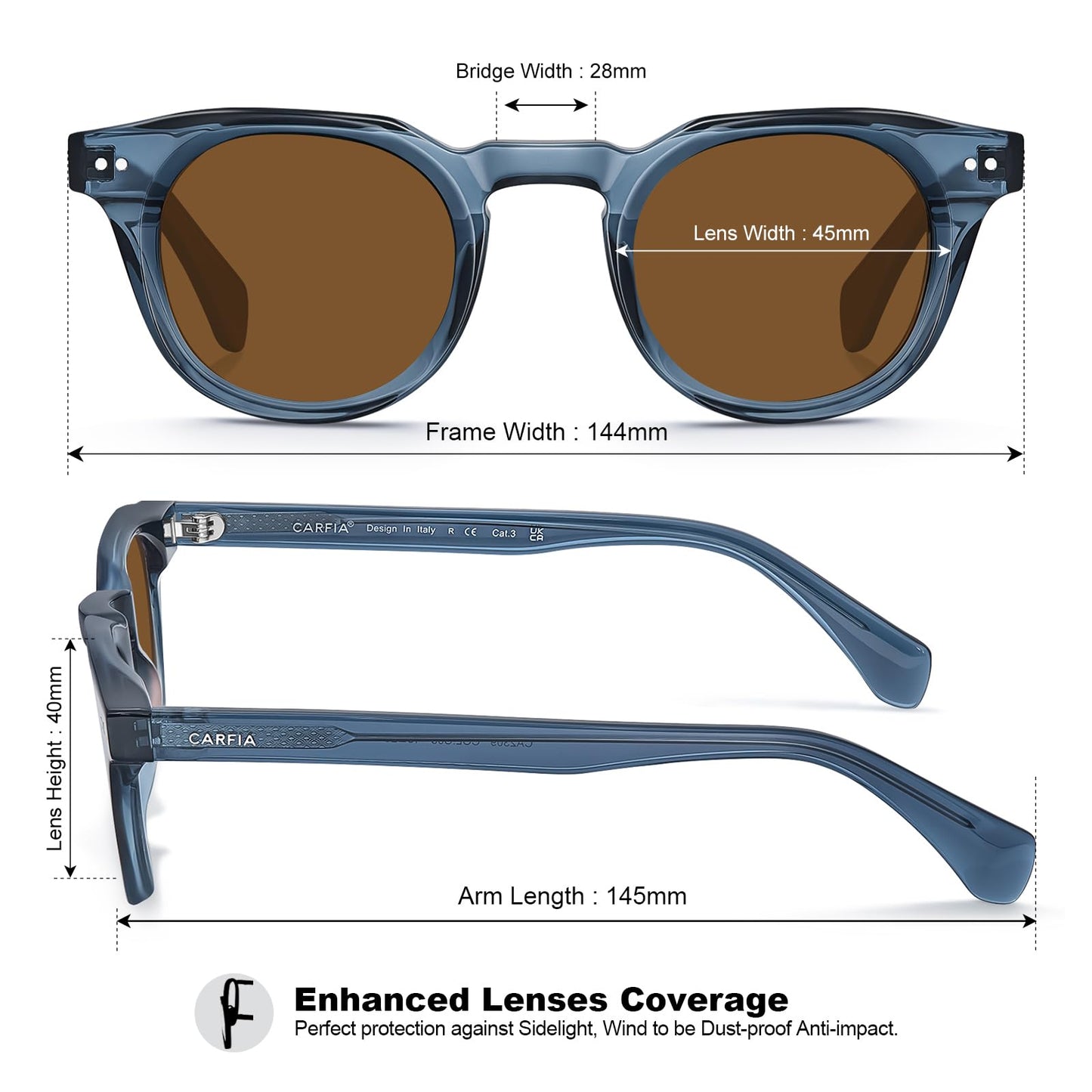 CARFIA Retro Polarized Sunglasses for Men Women UV400 Protection Acetate Small Square Fashion Driving Glasses