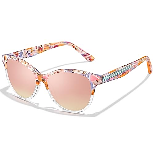 CARFIA Cateye Polarized Sunglasses for Women UV Protection, Italy Handcrafted Acetate Frame with Embossed Pattern Wire Core