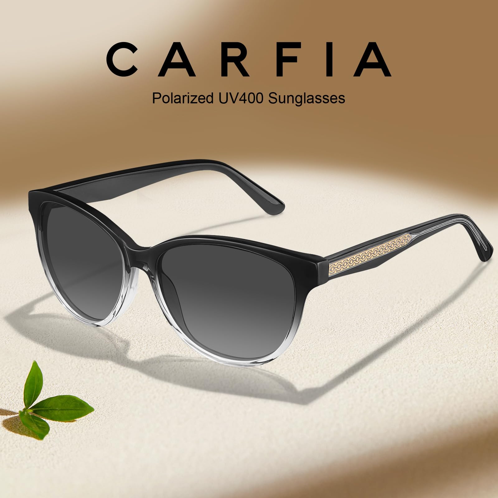 CARFIA Cateye Polarized Sunglasses for Women UV Protection, Italy Handcrafted Acetate Frame with Embossed Pattern Wire Core