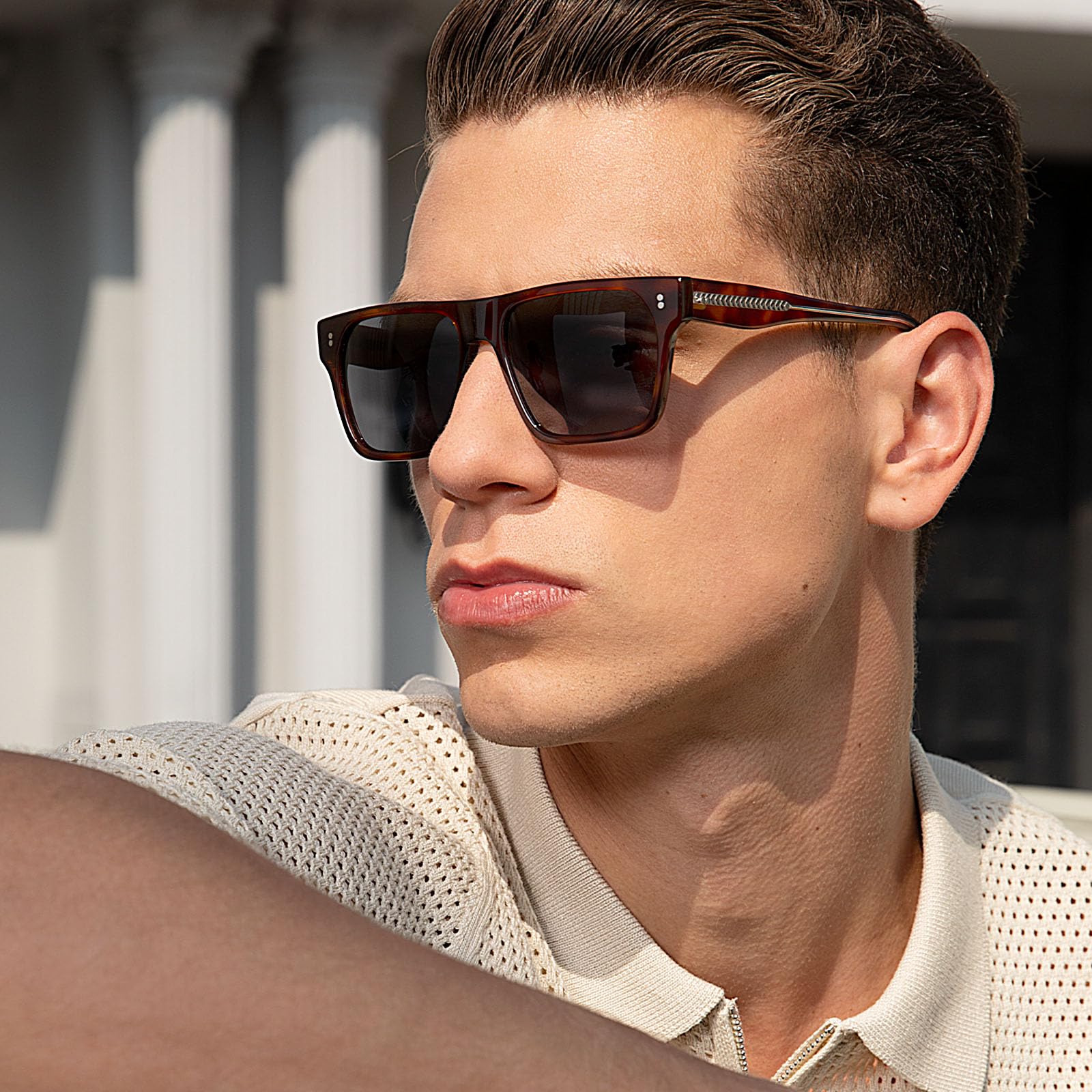 CARFIA Acetate Sunglasses for Men Polarized UV400 Protection Modern Flat Large Wrap Square Driving Glasses