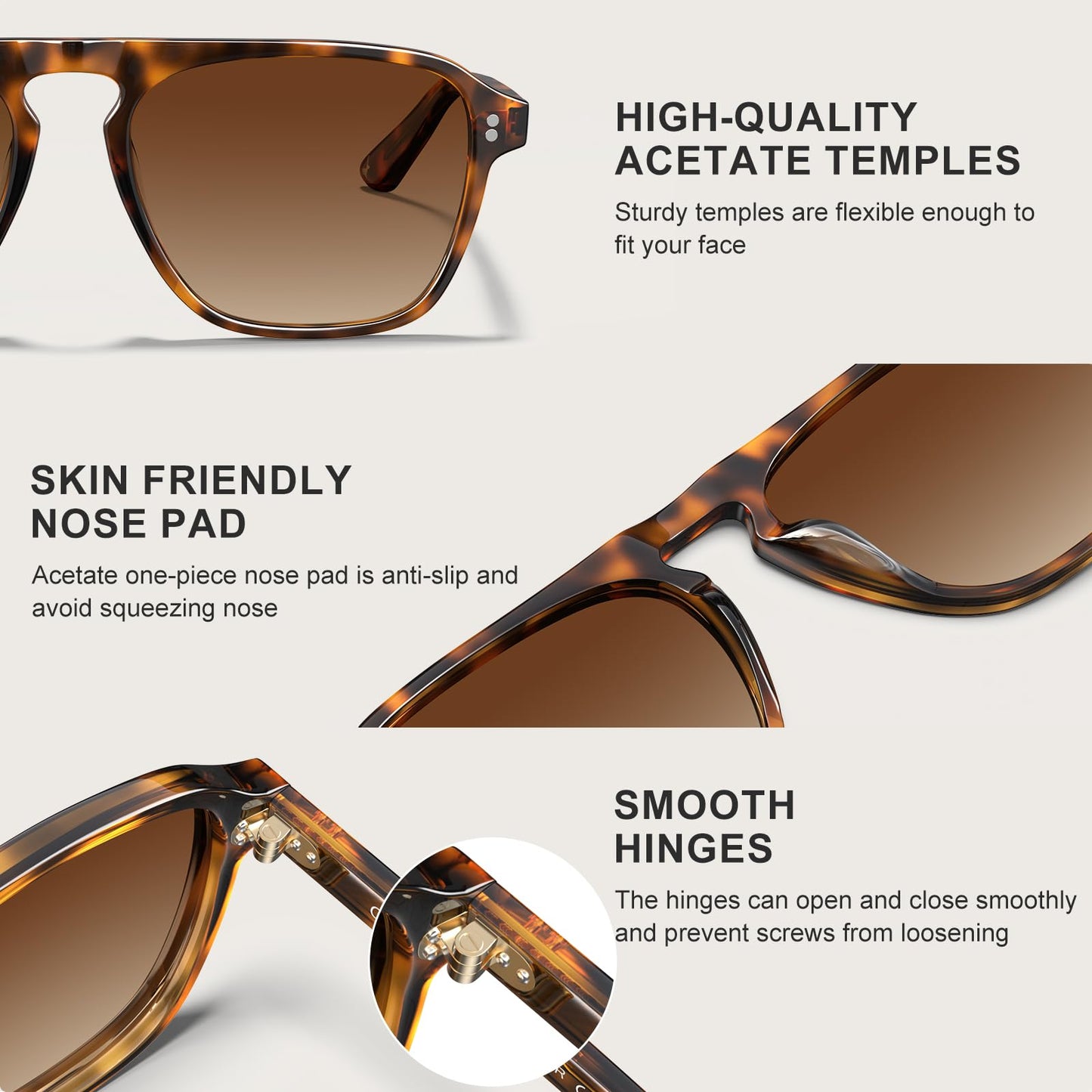 CARFIA Acetate Polarized Men's Sunglasses - Pilot Design, UV Protection CA5355