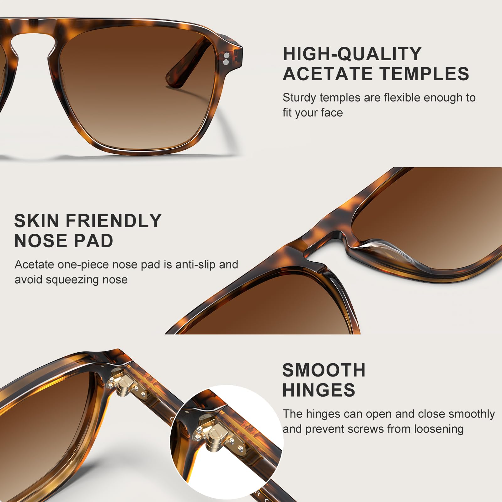 CARFIA Acetate Polarized Men's Sunglasses - Pilot Design, UV Protection CA5355