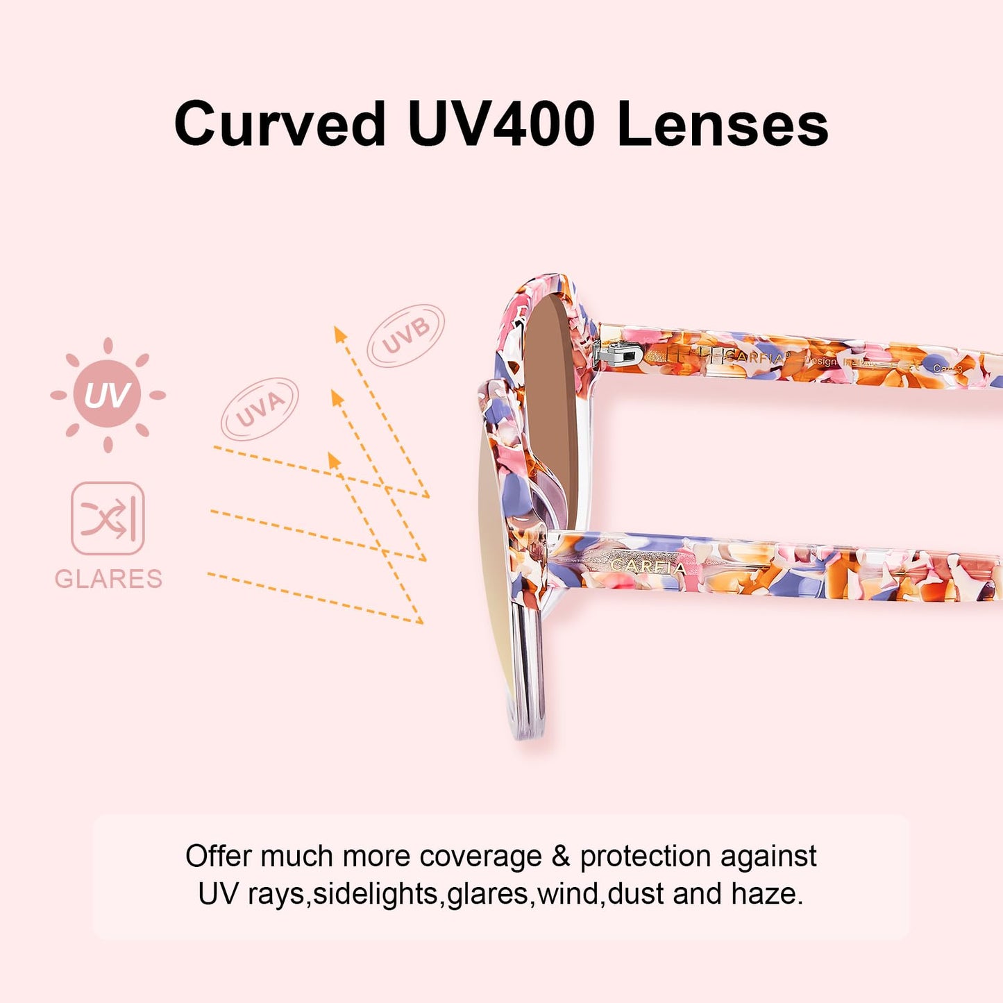 CARFIA Acetate Polarized Sunglasses for Women UV Protection, Retro Fashion Ladies Shades Driving Safety Eyewear