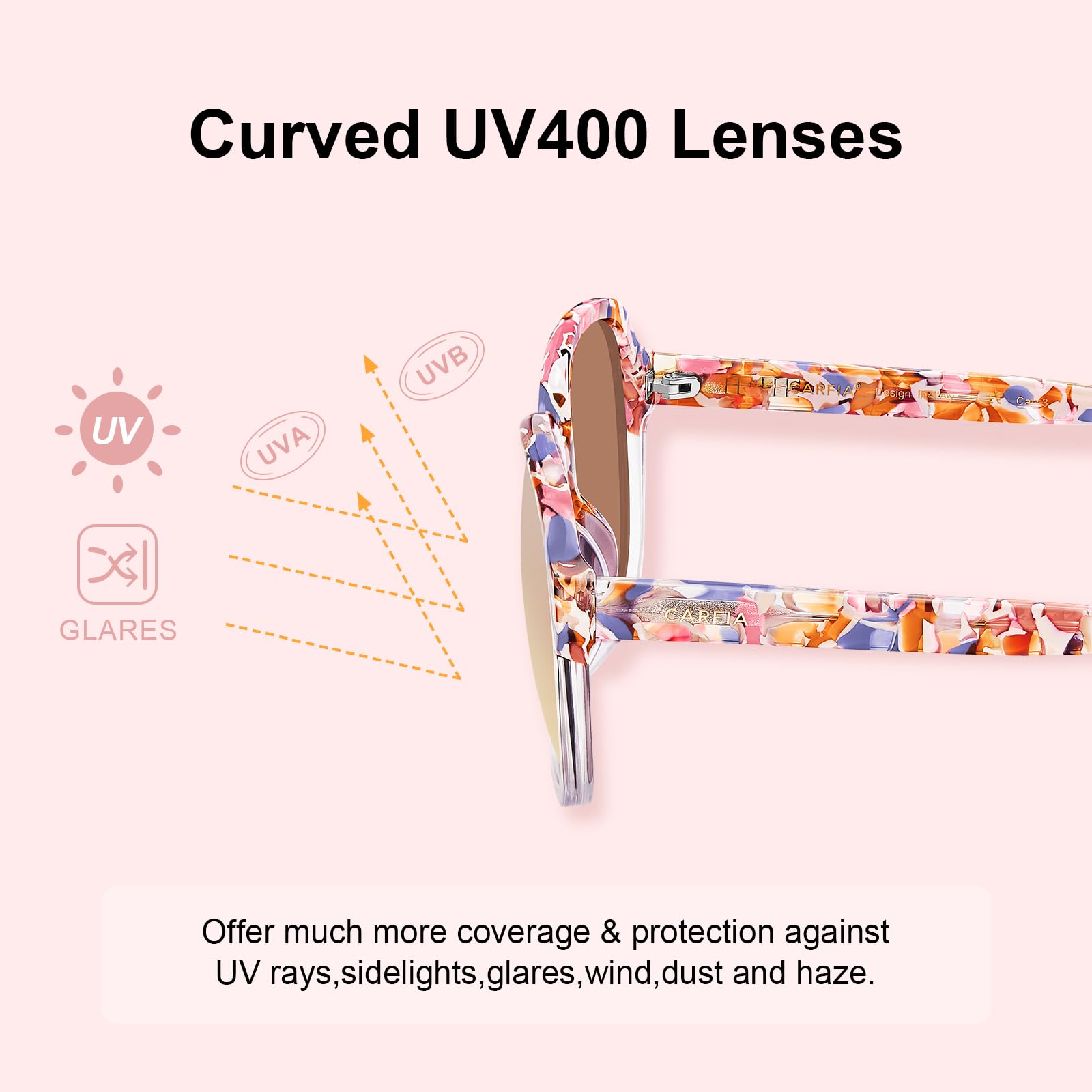 CARFIA Acetate Polarized Sunglasses for Women UV Protection, Retro Fashion Ladies Shades Driving Safety Eyewear