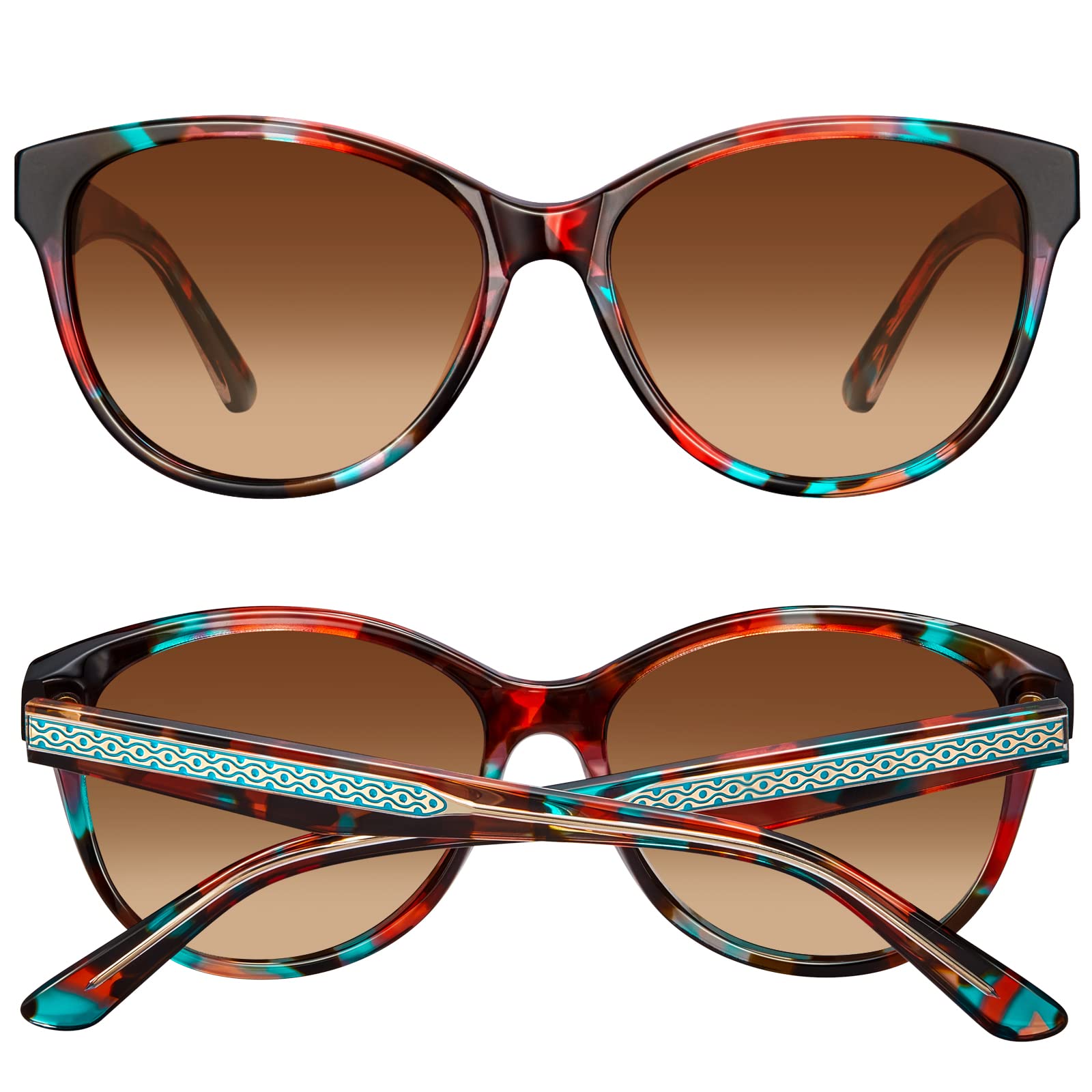 CARFIA Cateye Polarized Sunglasses for Women UV Protection, Italy Handcrafted Acetate Frame with Embossed Pattern Wire Core