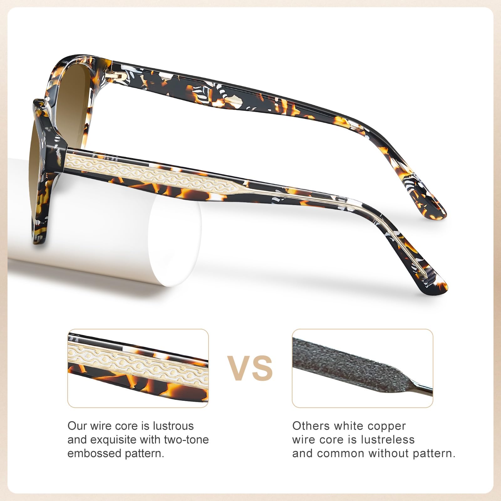 CARFIA Cateye Polarized Sunglasses for Women UV Protection, Italy Handcrafted Acetate Frame with Embossed Pattern Wire Core