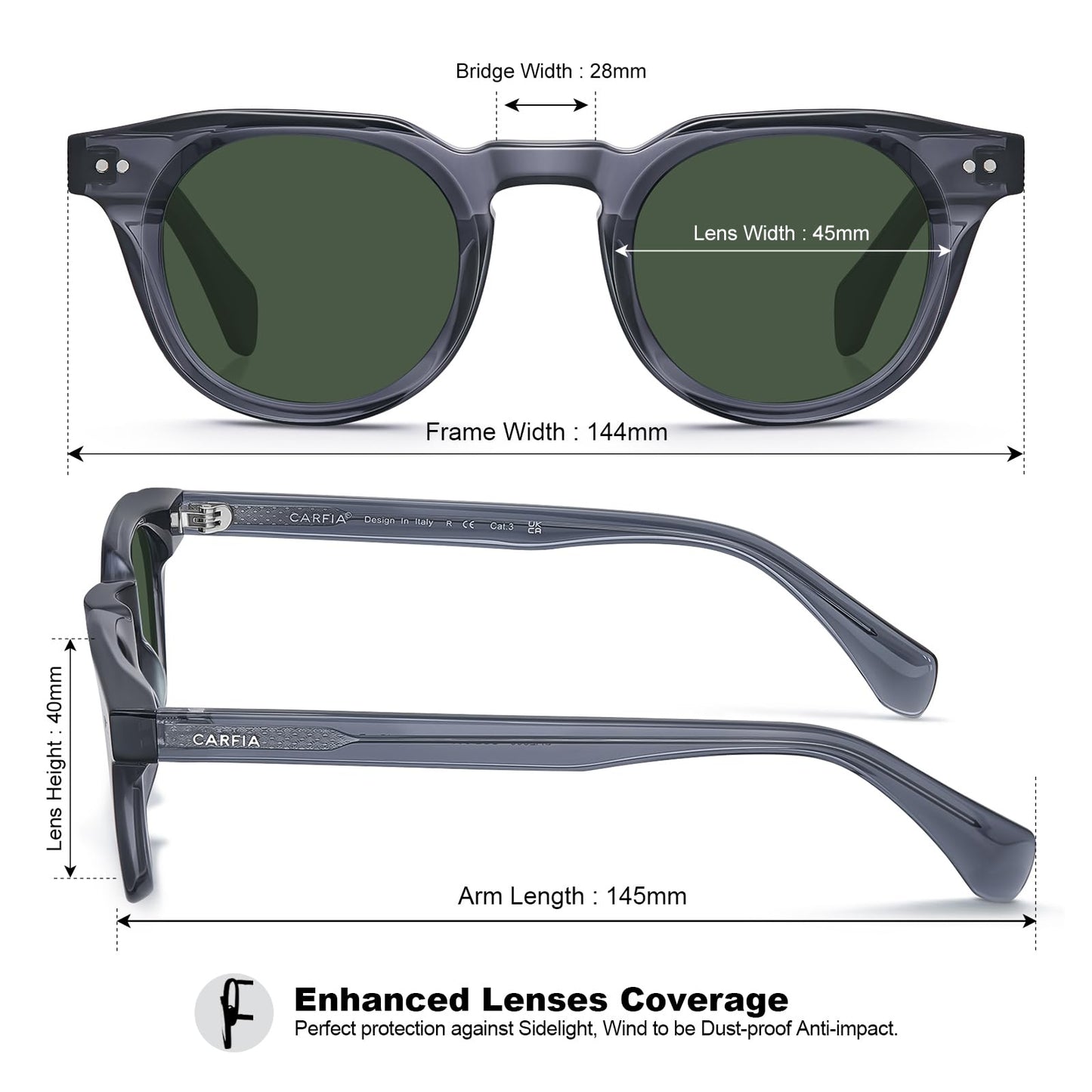 CARFIA Retro Polarized Sunglasses for Men Women UV400 Protection Acetate Small Square Fashion Driving Glasses