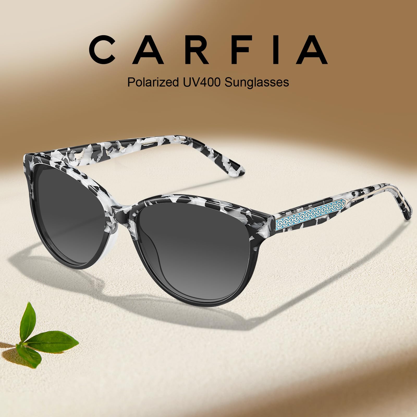 CARFIA Cateye Polarized Sunglasses for Women UV Protection, Italy Handcrafted Acetate Frame with Embossed Pattern Wire Core