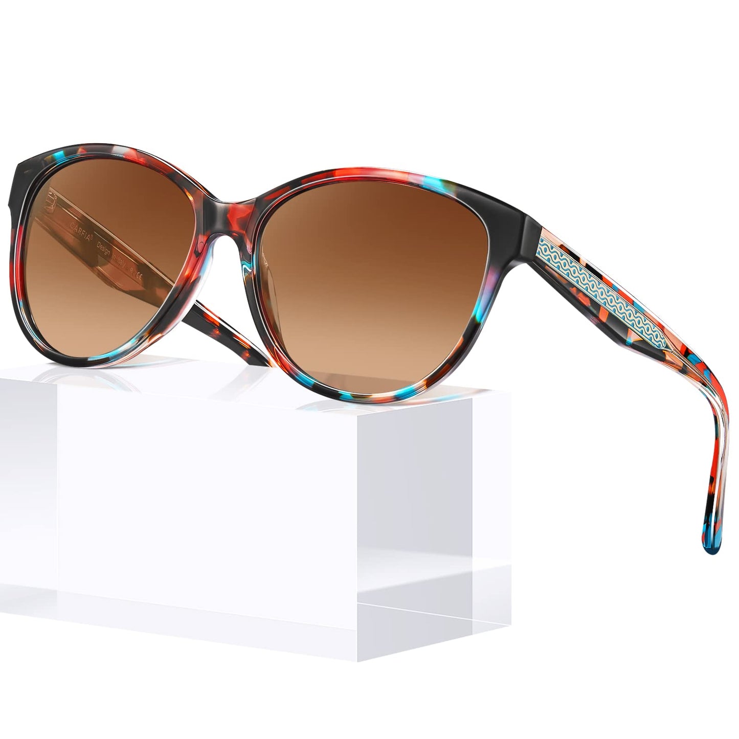 CARFIA Acetate Polarized Sunglasses for Women UV Protection, Retro Fashion Ladies Shades Driving Safety Eyewear
