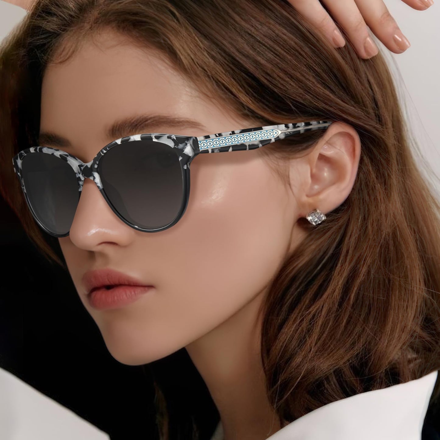 CARFIA Cateye Polarized Sunglasses for Women UV Protection, Italy Handcrafted Acetate Frame with Embossed Pattern Wire Core