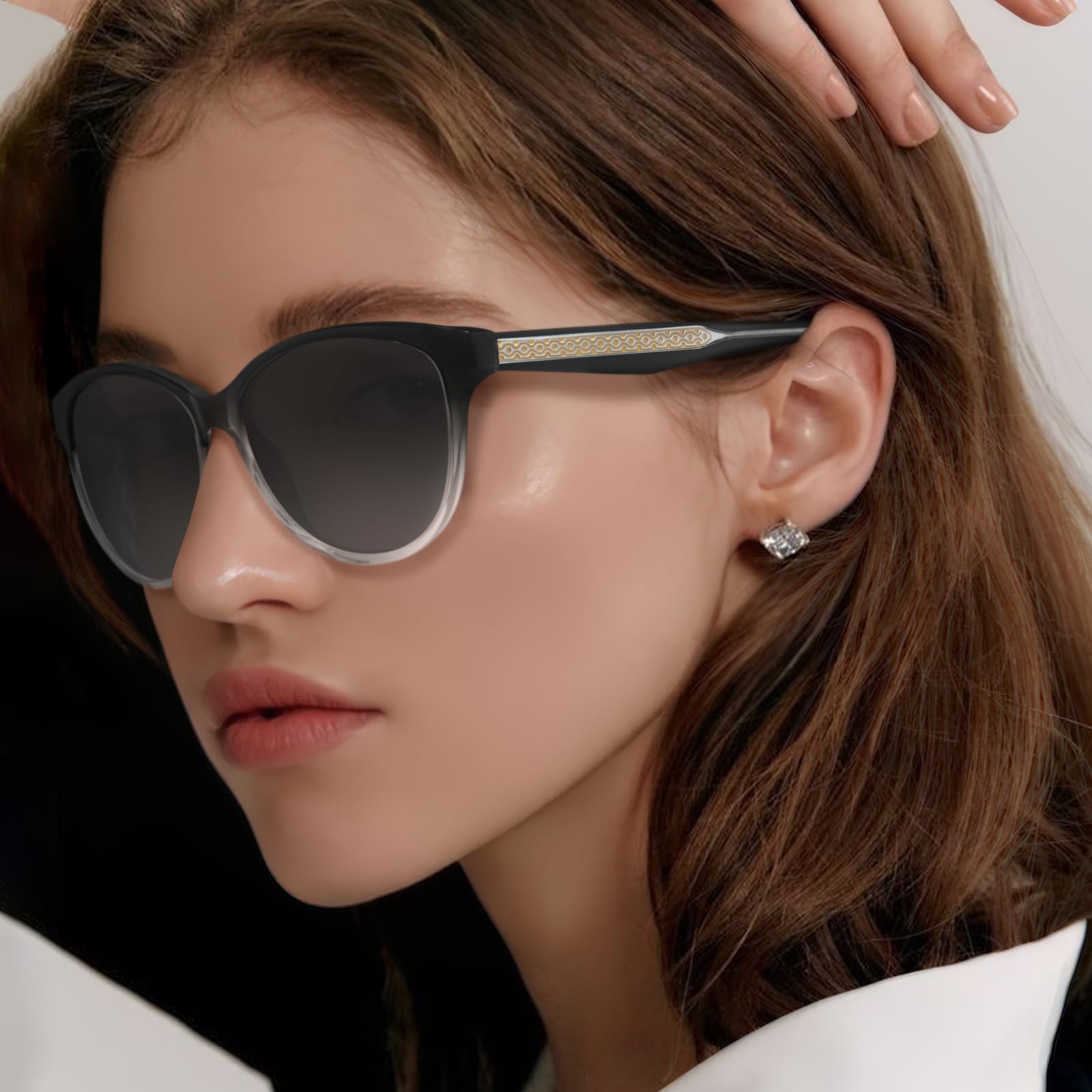 CARFIA Cateye Polarized Sunglasses for Women UV Protection, Italy Handcrafted Acetate Frame with Embossed Pattern Wire Core