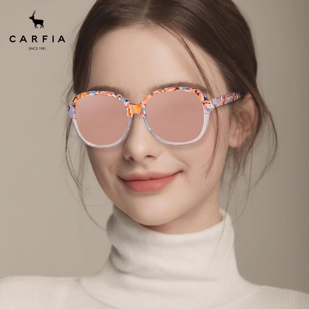 CARFIA Acetate Polarized Sunglasses for Women UV Protection, Retro Fashion Ladies Shades Driving Safety Eyewear