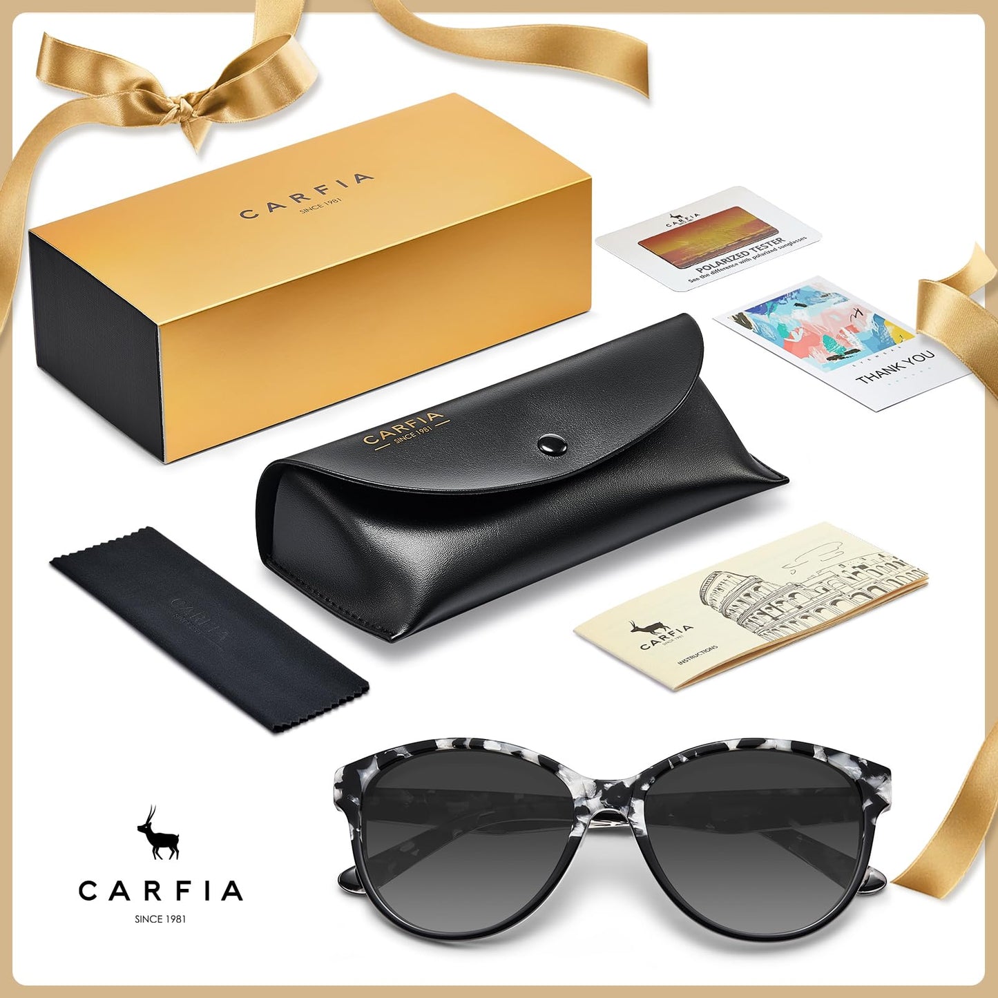 CARFIA Cateye Polarized Sunglasses for Women UV Protection, Italy Handcrafted Acetate Frame with Embossed Pattern Wire Core
