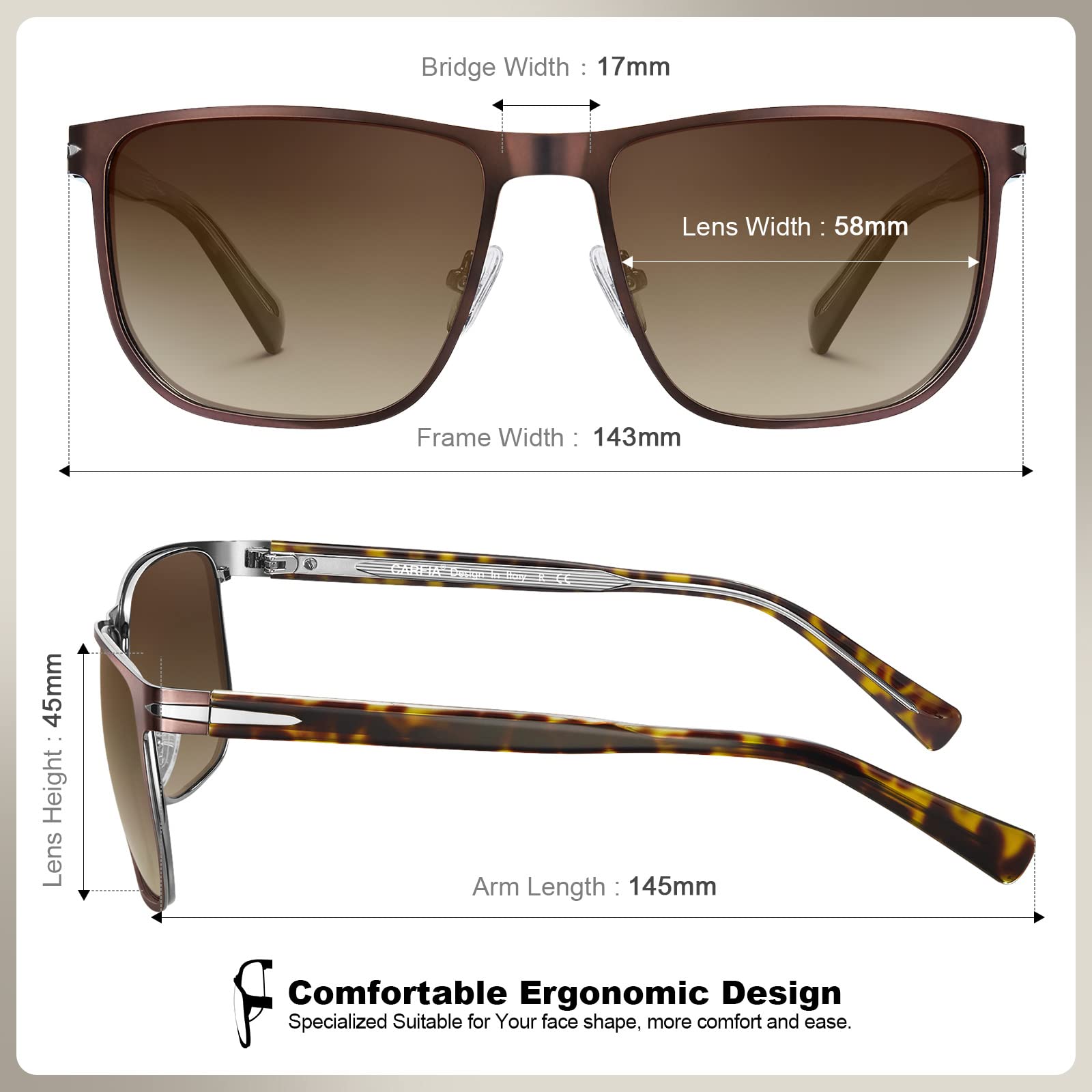 CARFIA Metal Men's Sunglasses Polarized Retro Elites Style, Durable Al-Mg Large Frame, Driving Golf Glasses