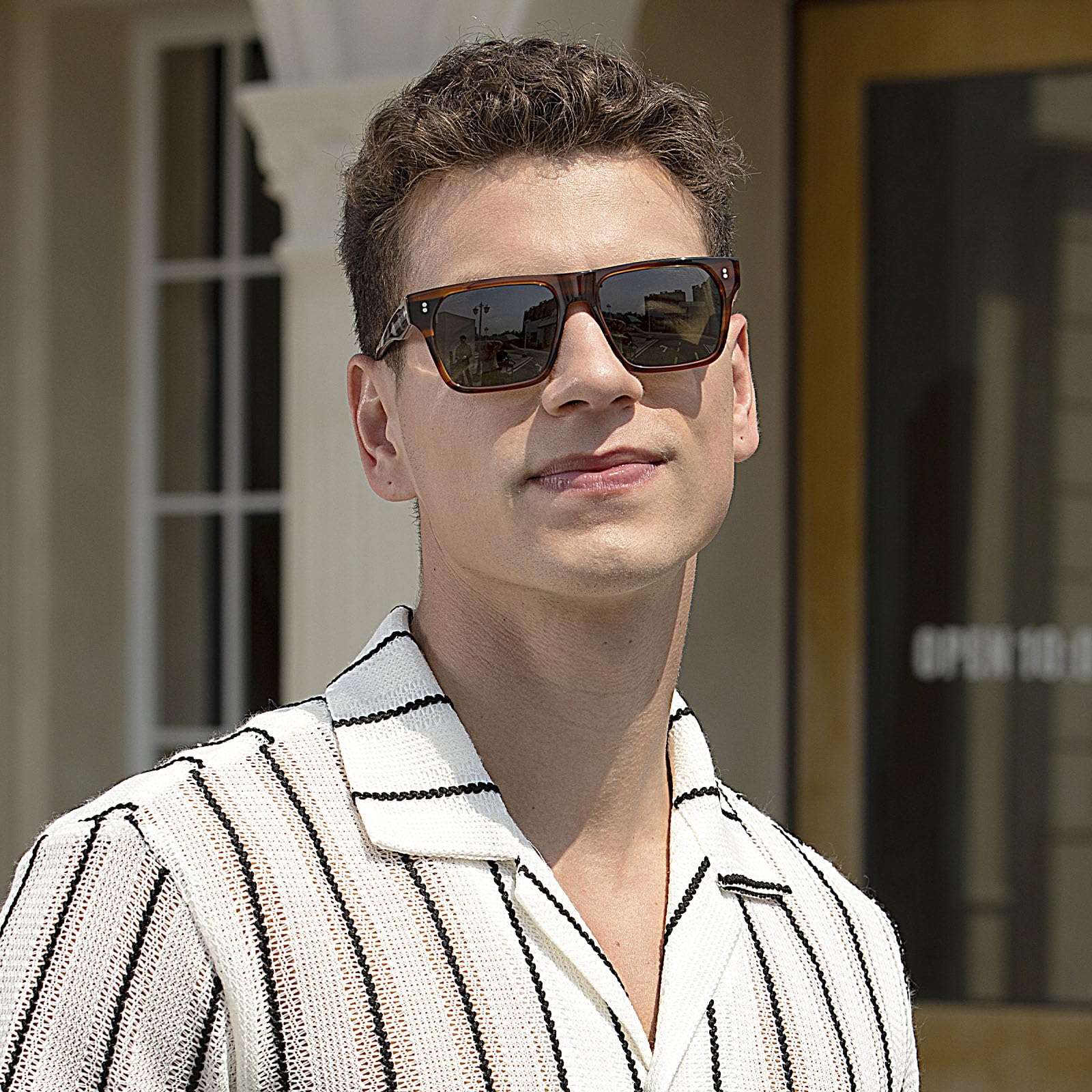CARFIA Acetate Sunglasses for Men Polarized UV400 Protection Modern Flat Large Wrap Square Driving Glasses