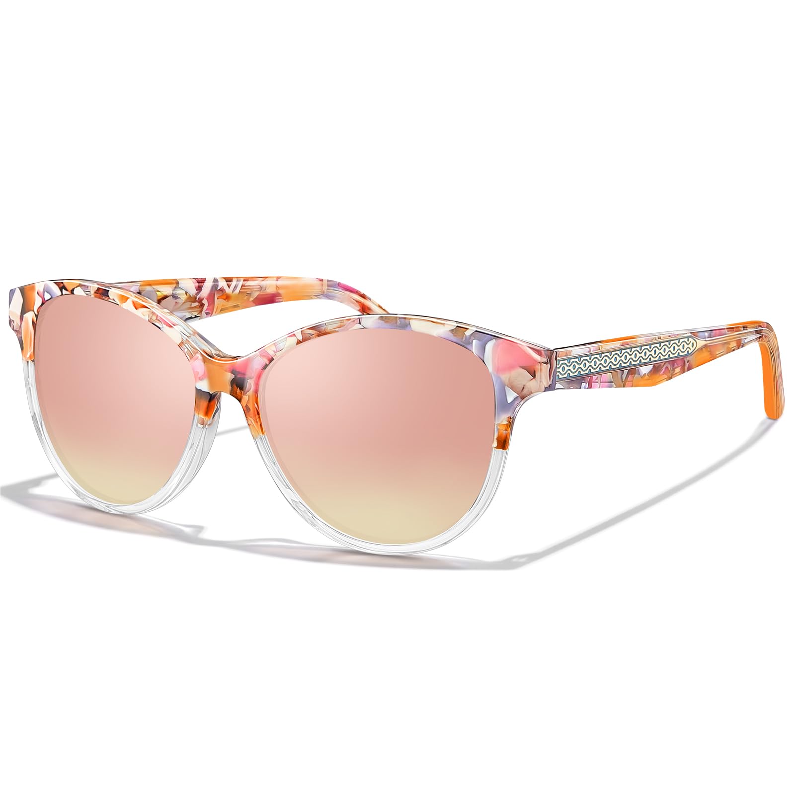 CARFIA Cateye Polarized Sunglasses for Women UV Protection, Italy Handcrafted Acetate Frame with Embossed Pattern Wire Core