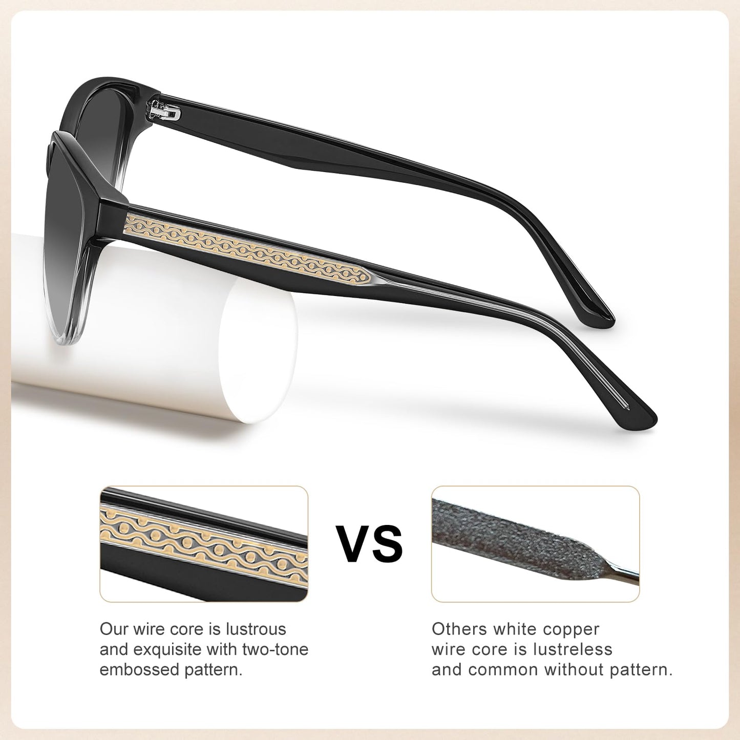 CARFIA Cateye Polarized Sunglasses for Women UV Protection, Italy Handcrafted Acetate Frame with Embossed Pattern Wire Core