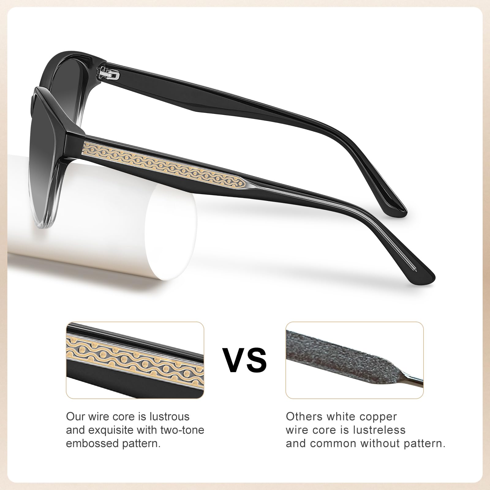 CARFIA Cateye Polarized Sunglasses for Women UV Protection, Italy Handcrafted Acetate Frame with Embossed Pattern Wire Core