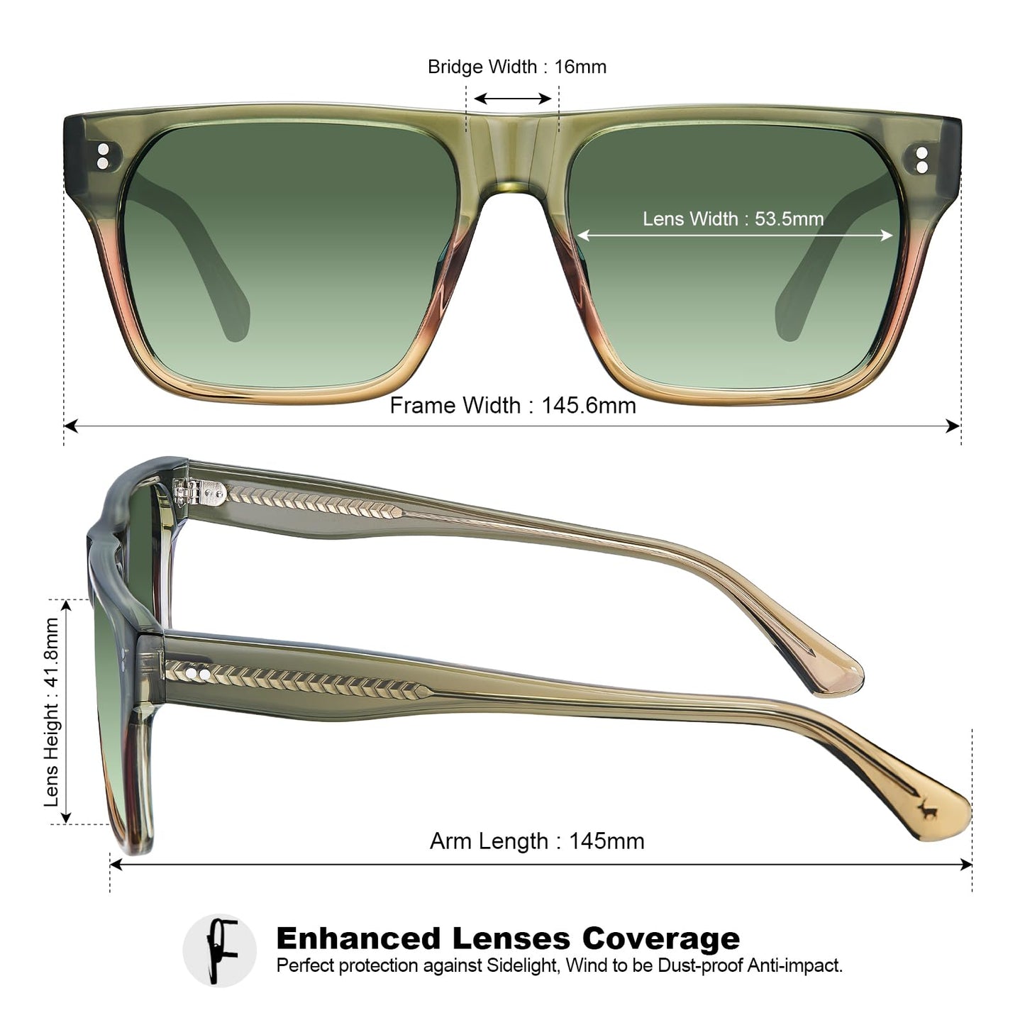 CARFIA Acetate Sunglasses for Men Polarized UV400 Protection Modern Flat Large Wrap Square Driving Glasses