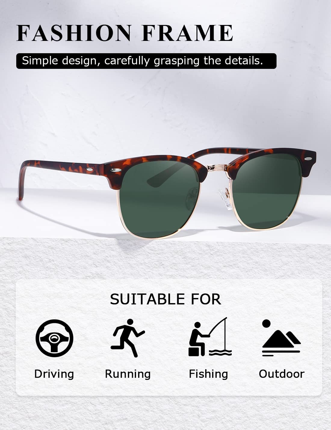 AEVOGUE Polarized Sunglasses For Women And Men Semi Rimless Frame Retro Sun Glasses AE0369