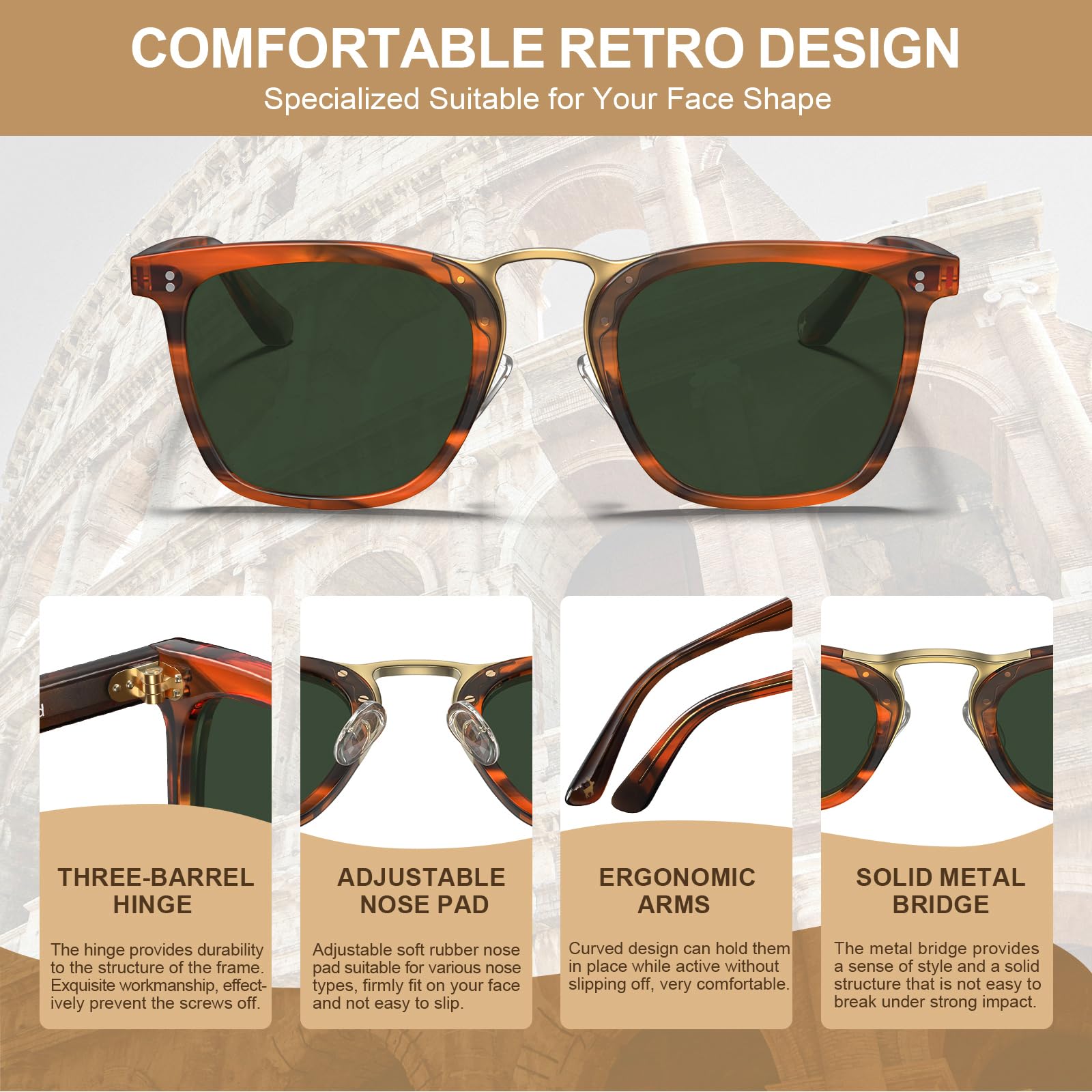 CARFIA Acetate Sunglasses for Men Polarized UV400 Protection CA5107