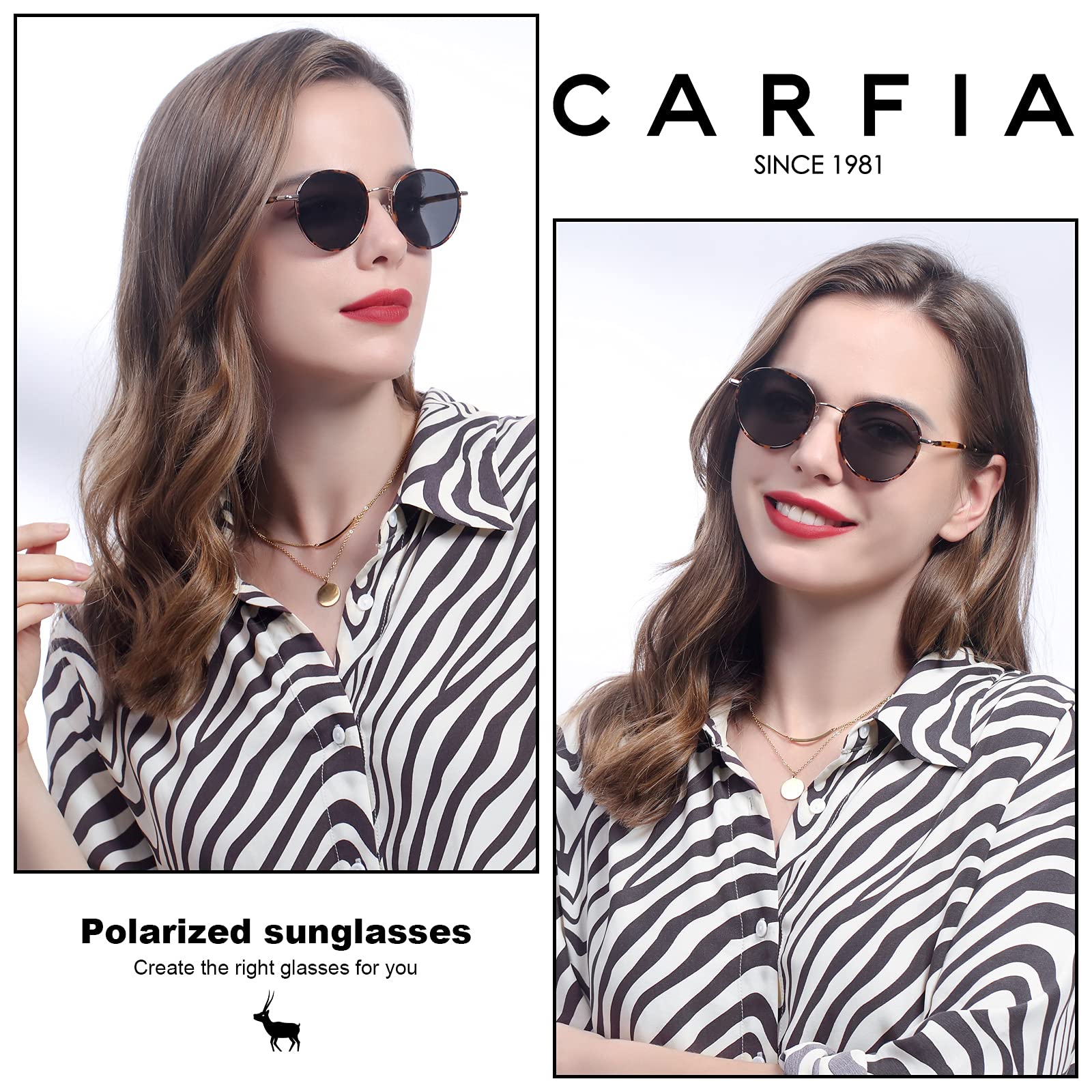 CARFIA Retro Small Round Polarized Womens Sunglasses UV Protection, Trendy Vintage Stylish Designer Sunglasses CA1949