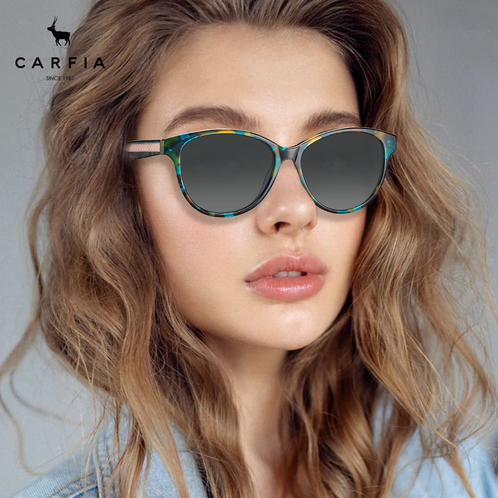 CARFIA Cateye Polarized Sunglasses for Women UV Protection, Italy Handcrafted Acetate Frame with Embossed Pattern Wire Core