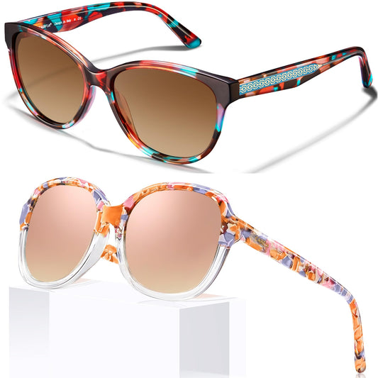 CARFIA Acetate Polarized Sunglasses for Women UV Protection, Retro Fashion Ladies Shades Driving Safety Eyewear