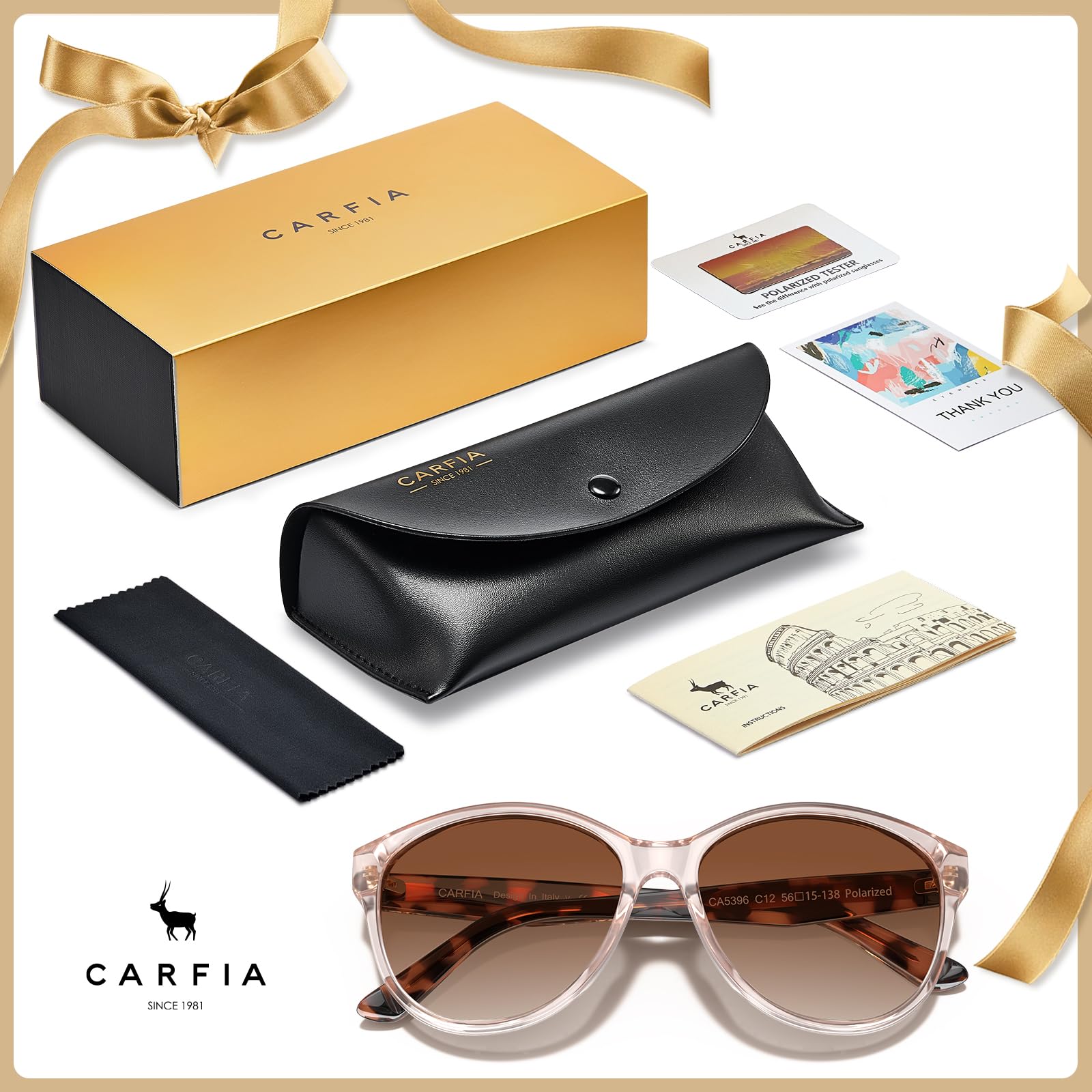 CARFIA Cateye Polarized Sunglasses for Women UV Protection, Italy Handcrafted Acetate Frame with Embossed Pattern Wire Core