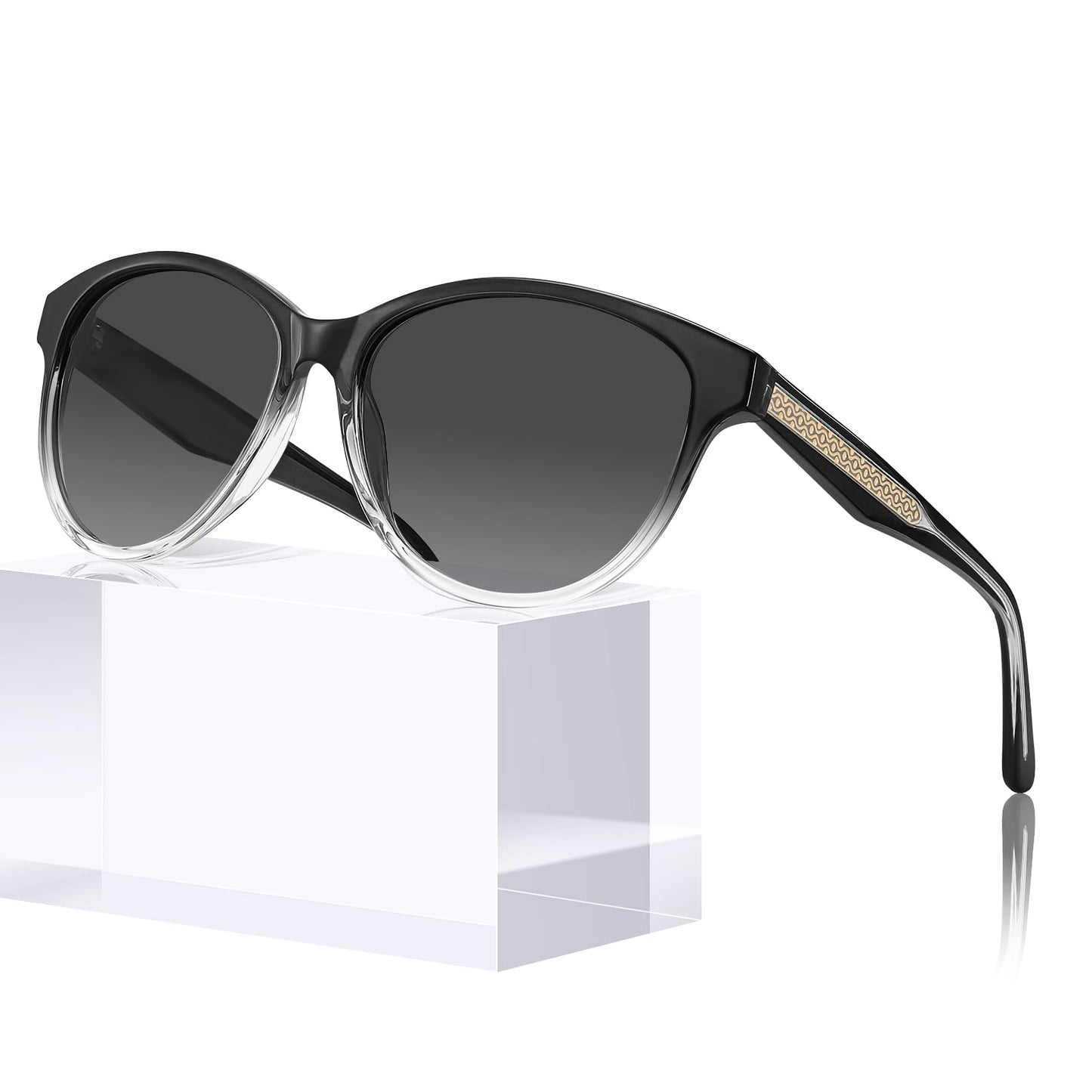 CARFIA Cateye Polarized Sunglasses for Women UV Protection, Italy Handcrafted Acetate Frame with Embossed Pattern Wire Core