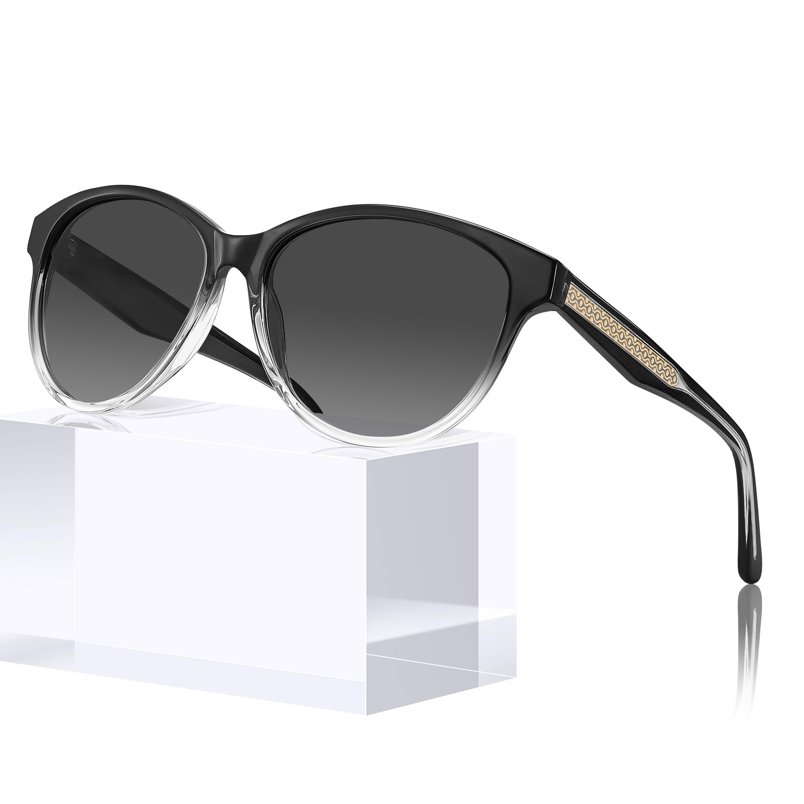 CARFIA Cateye Polarized Sunglasses for Women UV Protection, Italy Handcrafted Acetate Frame with Embossed Pattern Wire Core