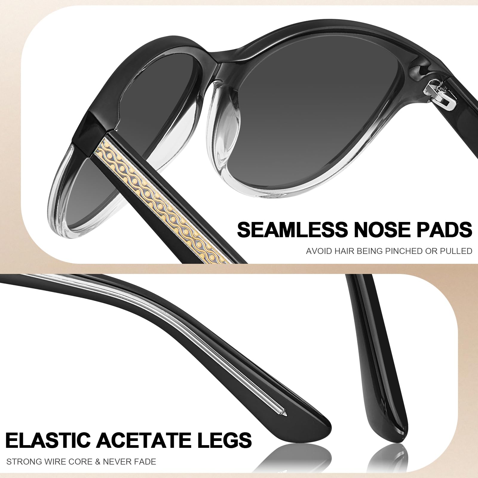 CARFIA Cateye Polarized Sunglasses for Women UV Protection, Italy Handcrafted Acetate Frame with Embossed Pattern Wire Core