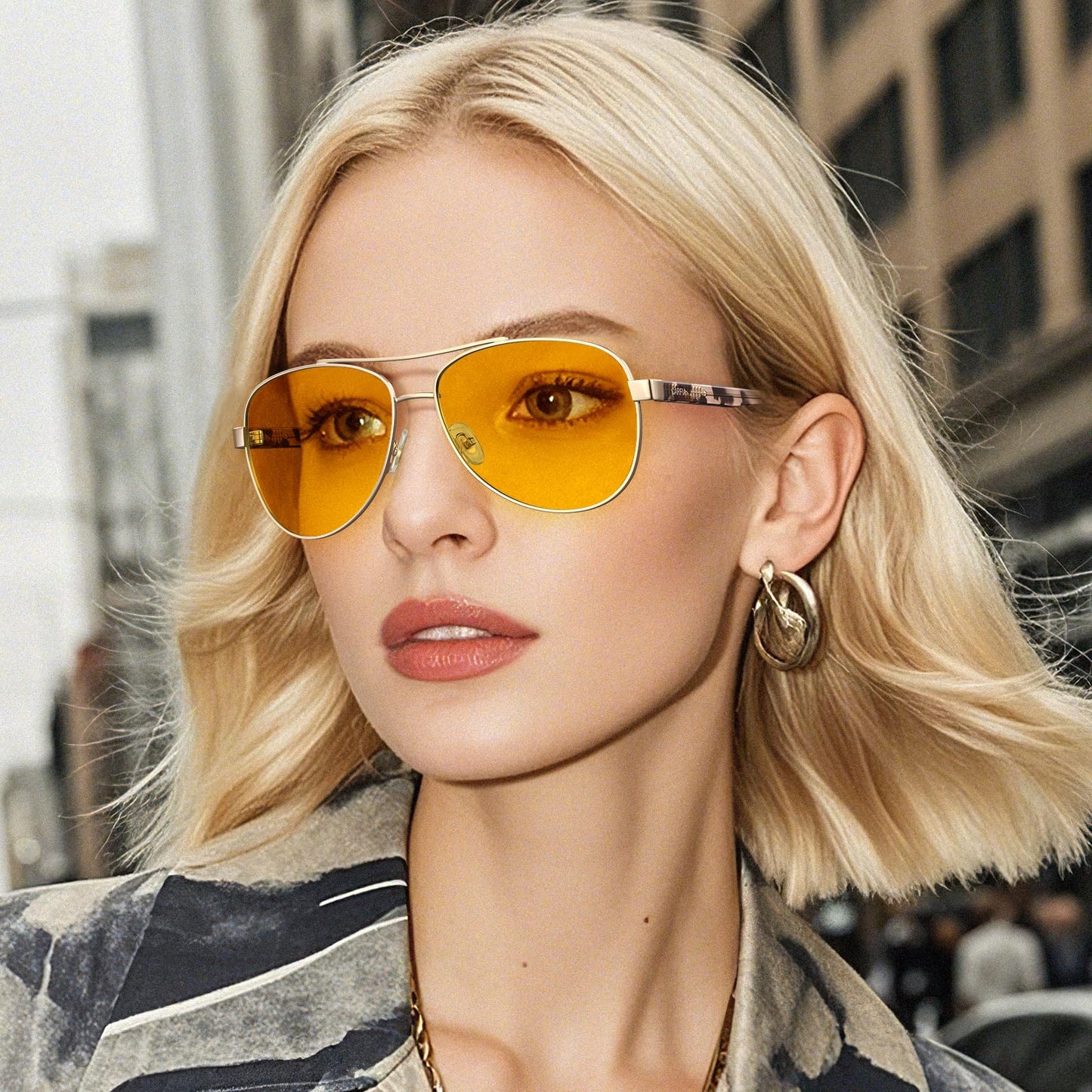 CARFIA Pilot Night Driving Glasses for Women Men, Trendy Night Vision Goggles Reduce Glare, Enhance Clarity for Safety CA3216