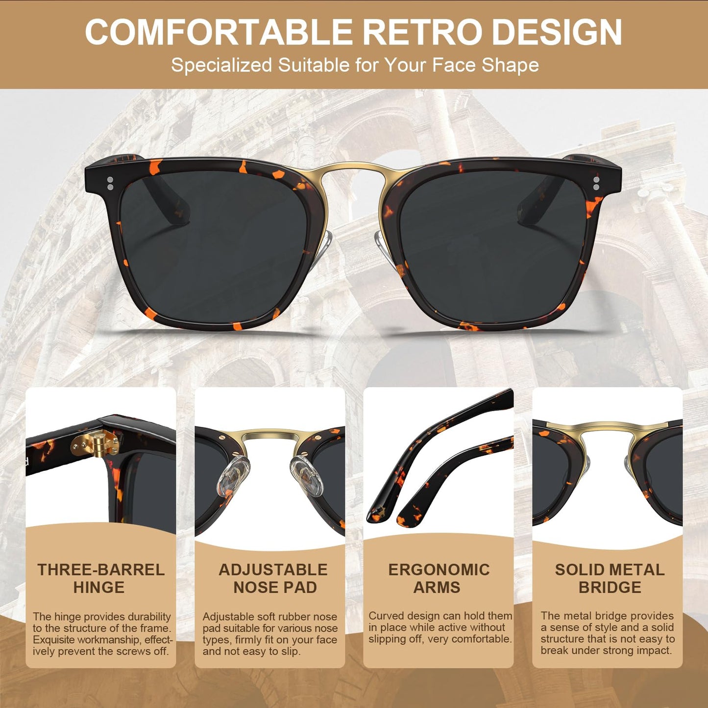 CARFIA Acetate Sunglasses for Men Polarized UV400 Protection CA5107