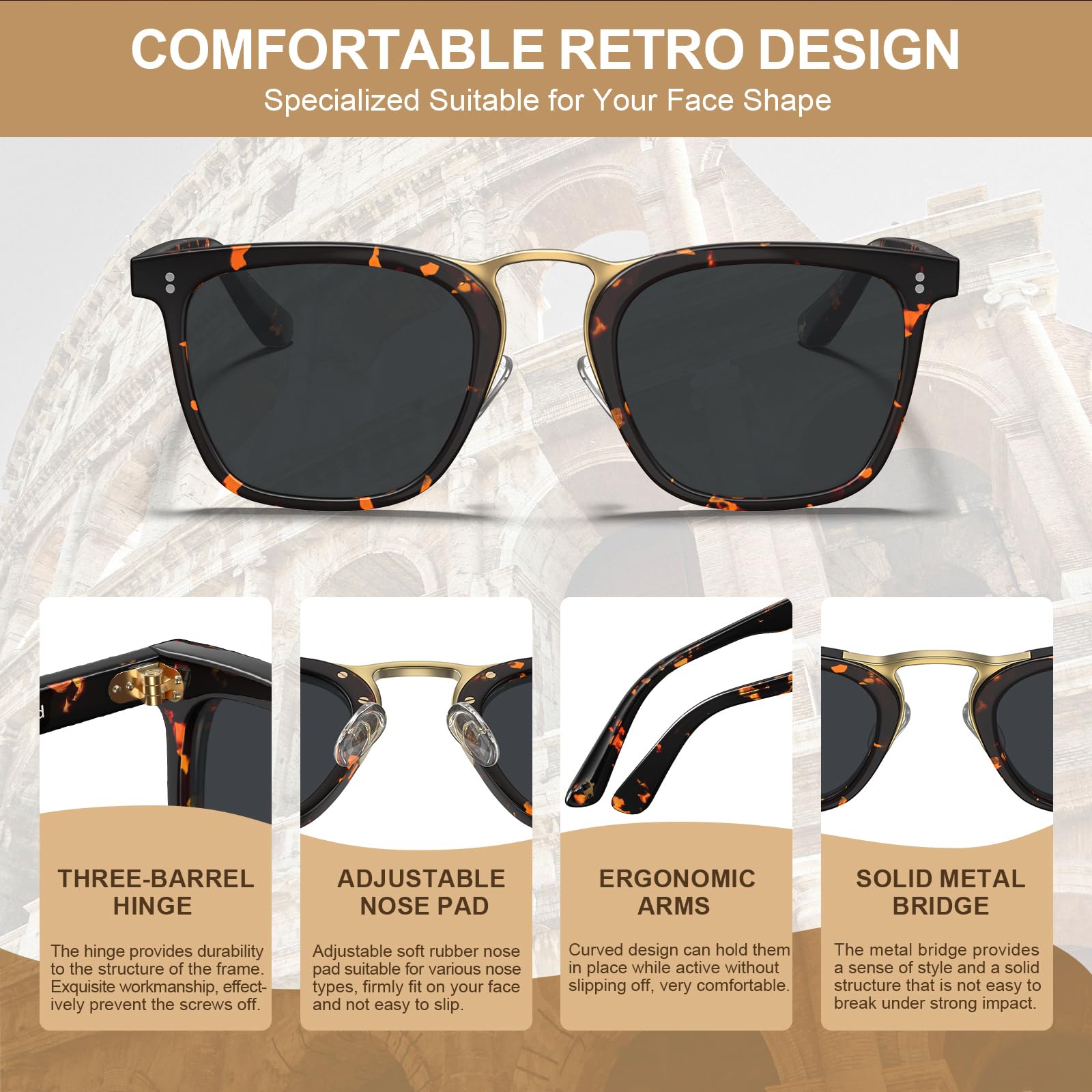 CARFIA Acetate Sunglasses for Men Polarized UV400 Protection CA5107