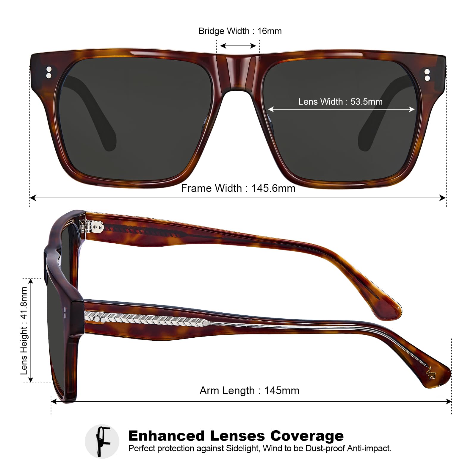 CARFIA Acetate Sunglasses for Men Polarized UV400 Protection Modern Flat Large Wrap Square Driving Glasses