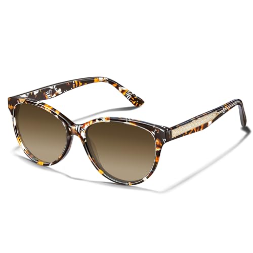 CARFIA Cateye Polarized Sunglasses for Women UV Protection, Italy Handcrafted Acetate Frame with Embossed Pattern Wire Core