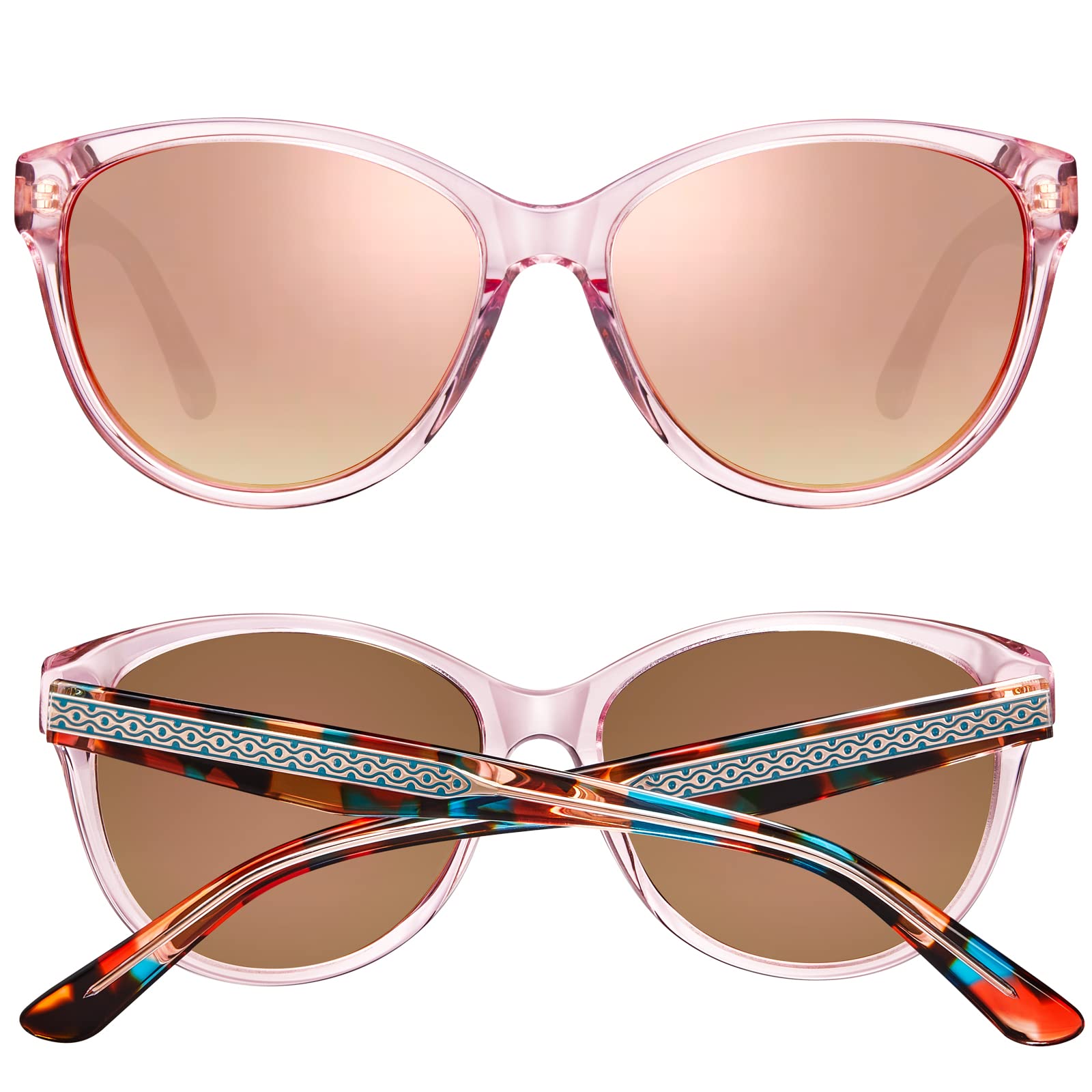 CARFIA Cateye Polarized Sunglasses for Women UV Protection, Italy Handcrafted Acetate Frame with Embossed Pattern Wire Core