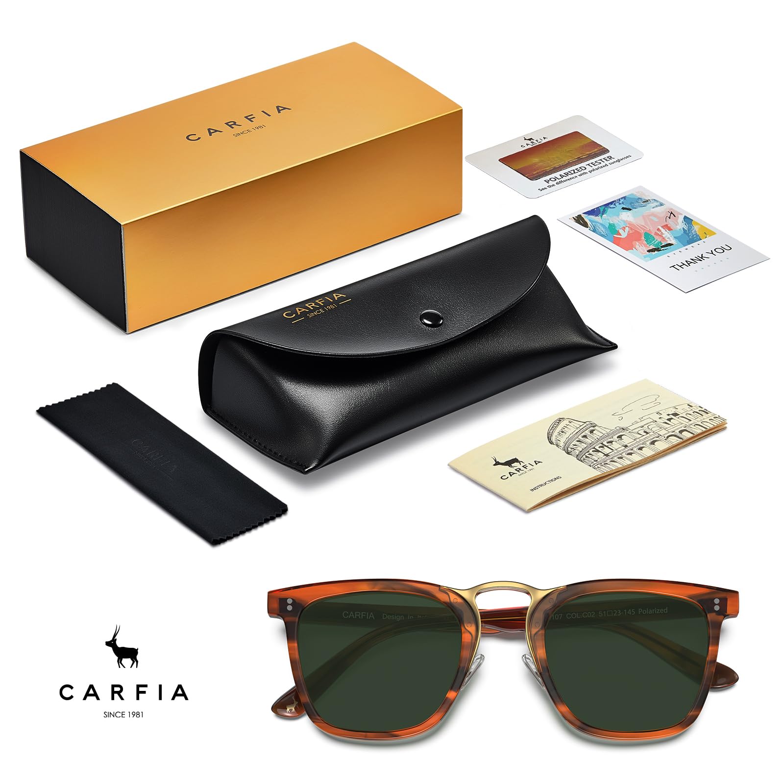 CARFIA Acetate Sunglasses for Men Polarized UV400 Protection CA5107