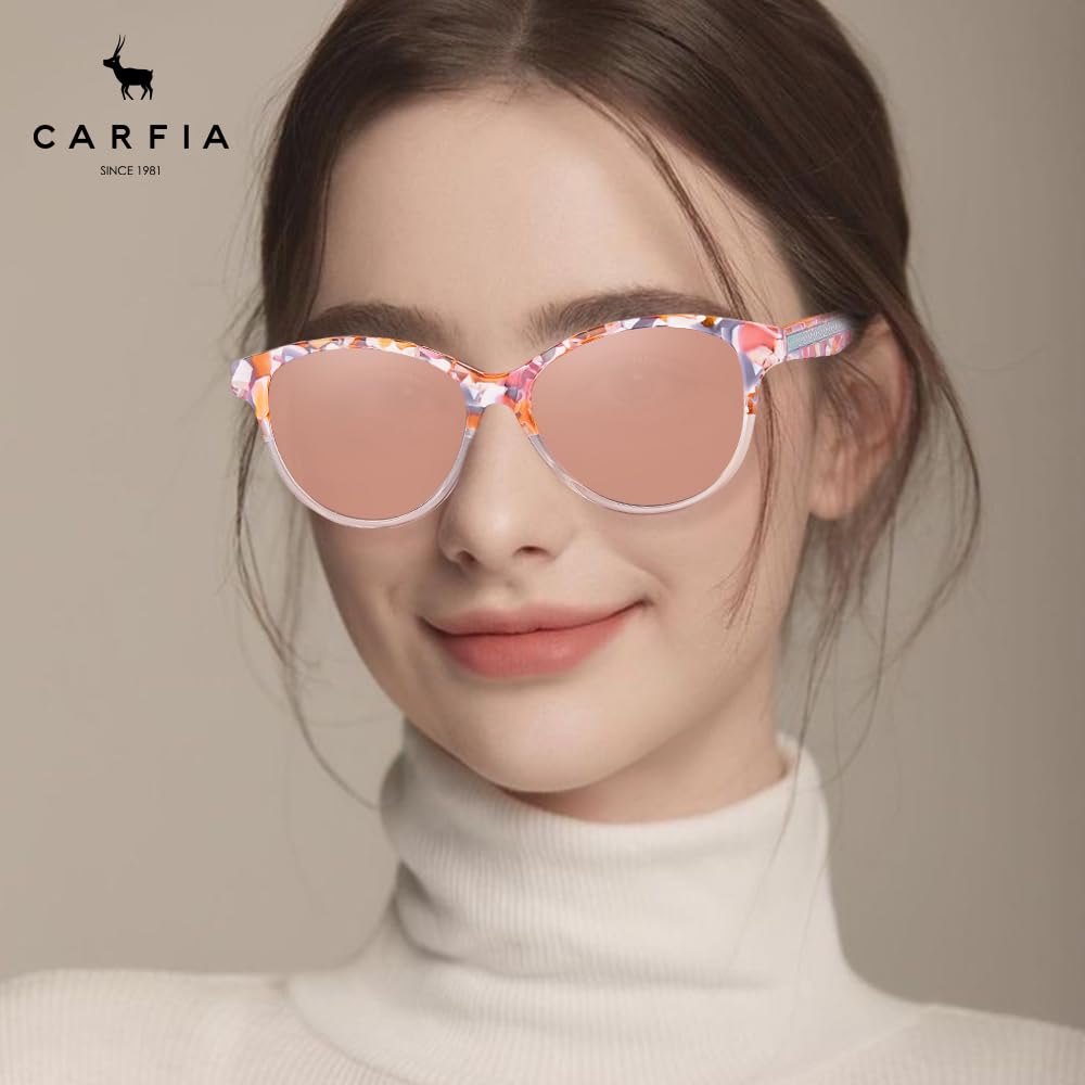 CARFIA Cateye Polarized Sunglasses for Women UV Protection, Italy Handcrafted Acetate Frame with Embossed Pattern Wire Core