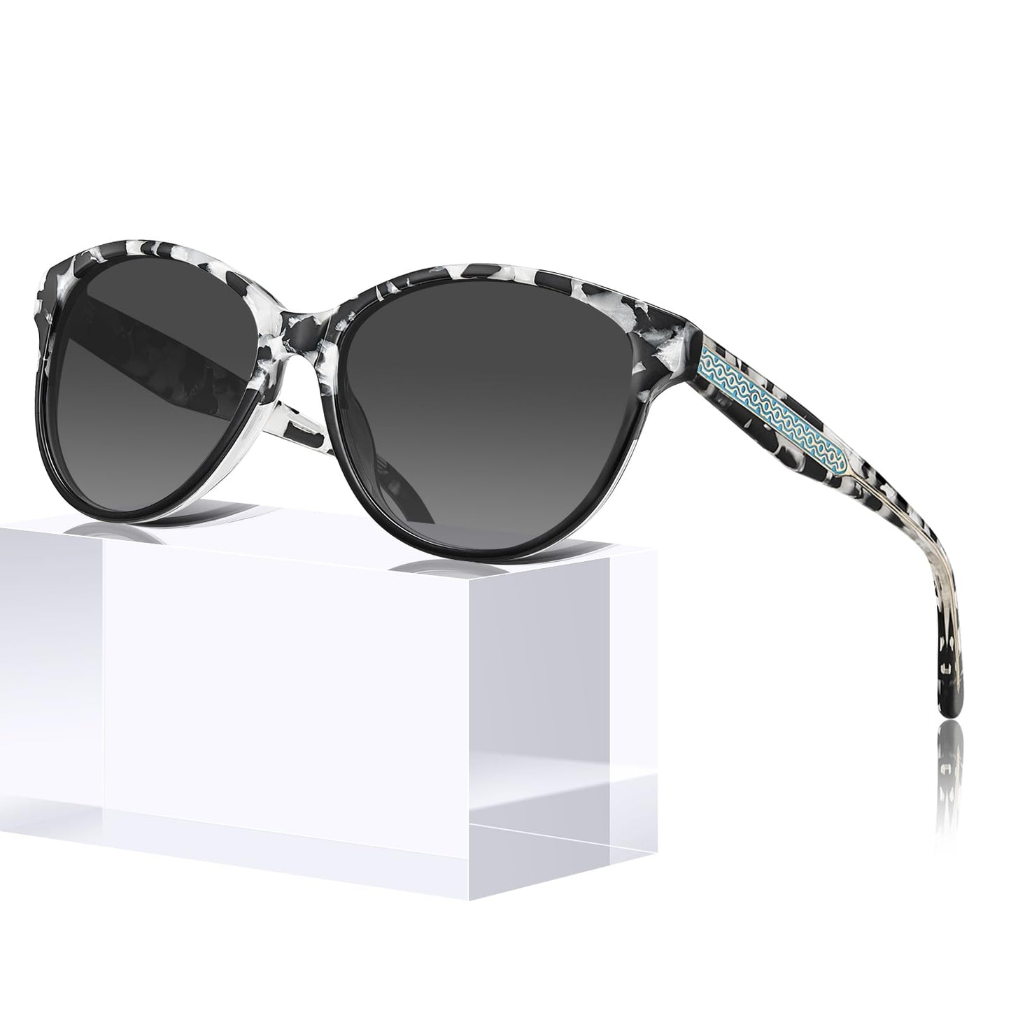 CARFIA Cateye Polarized Sunglasses for Women UV Protection, Italy Handcrafted Acetate Frame with Embossed Pattern Wire Core