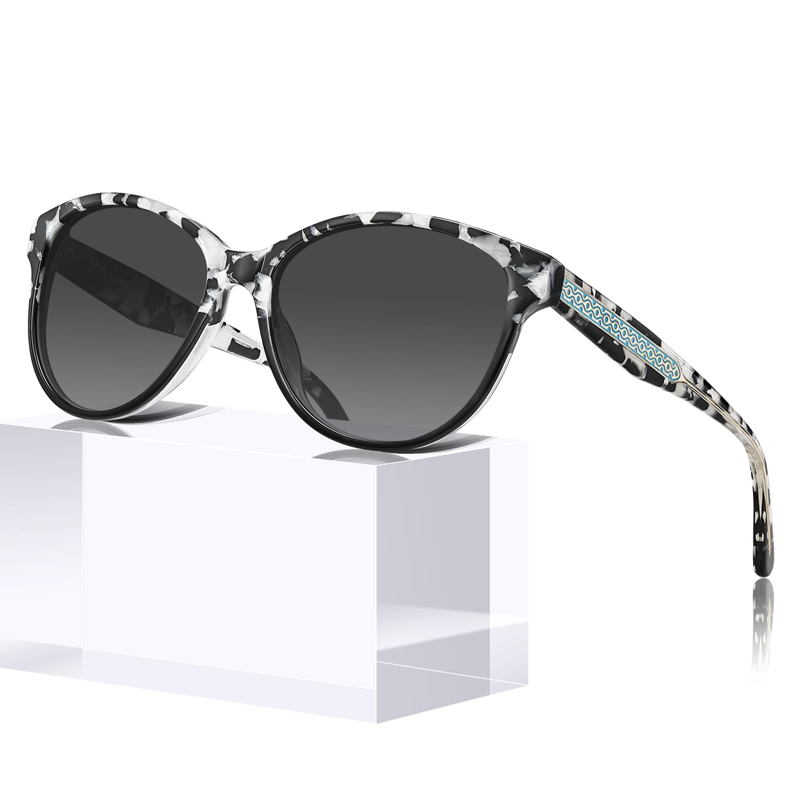 CARFIA Cateye Polarized Sunglasses for Women UV Protection, Italy Handcrafted Acetate Frame with Embossed Pattern Wire Core