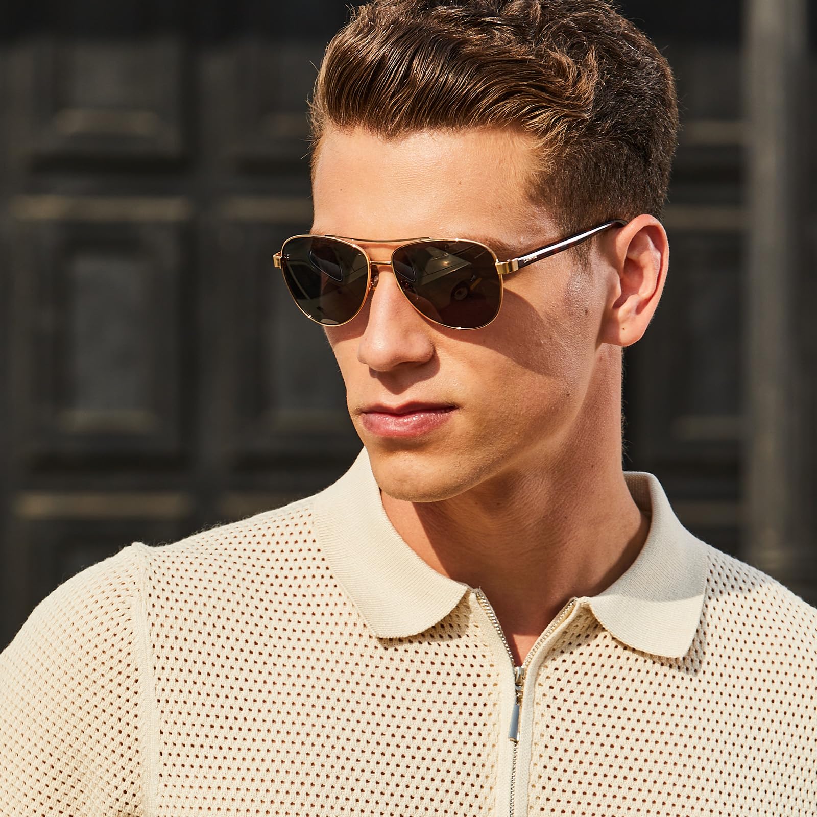 CARFIA Pilot Polarized Sunglasses for Men UV400 Protection, Acetate Tortoise Arms CA3216